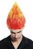 CW-057 Wig teased raised pointy red yellow tips closed flower bud troll puck fire demon devil
