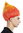 CW-057 Wig teased raised pointy red yellow tips closed flower bud troll puck fire demon devil