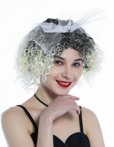 210152-P103-615 Ladie's Wig Carnival 80s retro Bride bow loop curly curled ombre black blond