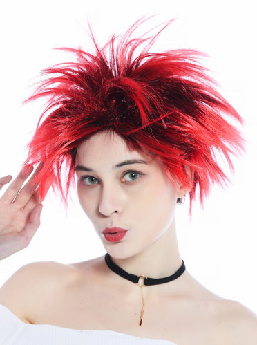 91819-B-ZA13-ZA103 Wig unisex wild spiky hair teased Punk Wave Troll Devil 80's black red