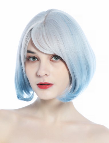 DL228-88AR3904 Ladies' Wig short Bob curved tips blue silvery white mix