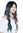 Ladies' Wig long wavy ombre black asymmetrical colouration grey-blue other side dark pink