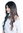 Ladies' Wig long wavy ombre black asymmetrical colouration grey-blue other side dark pink