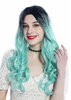 SZL0829-T-006 Women's wig long middle-parting curls curled ombre black to minty green