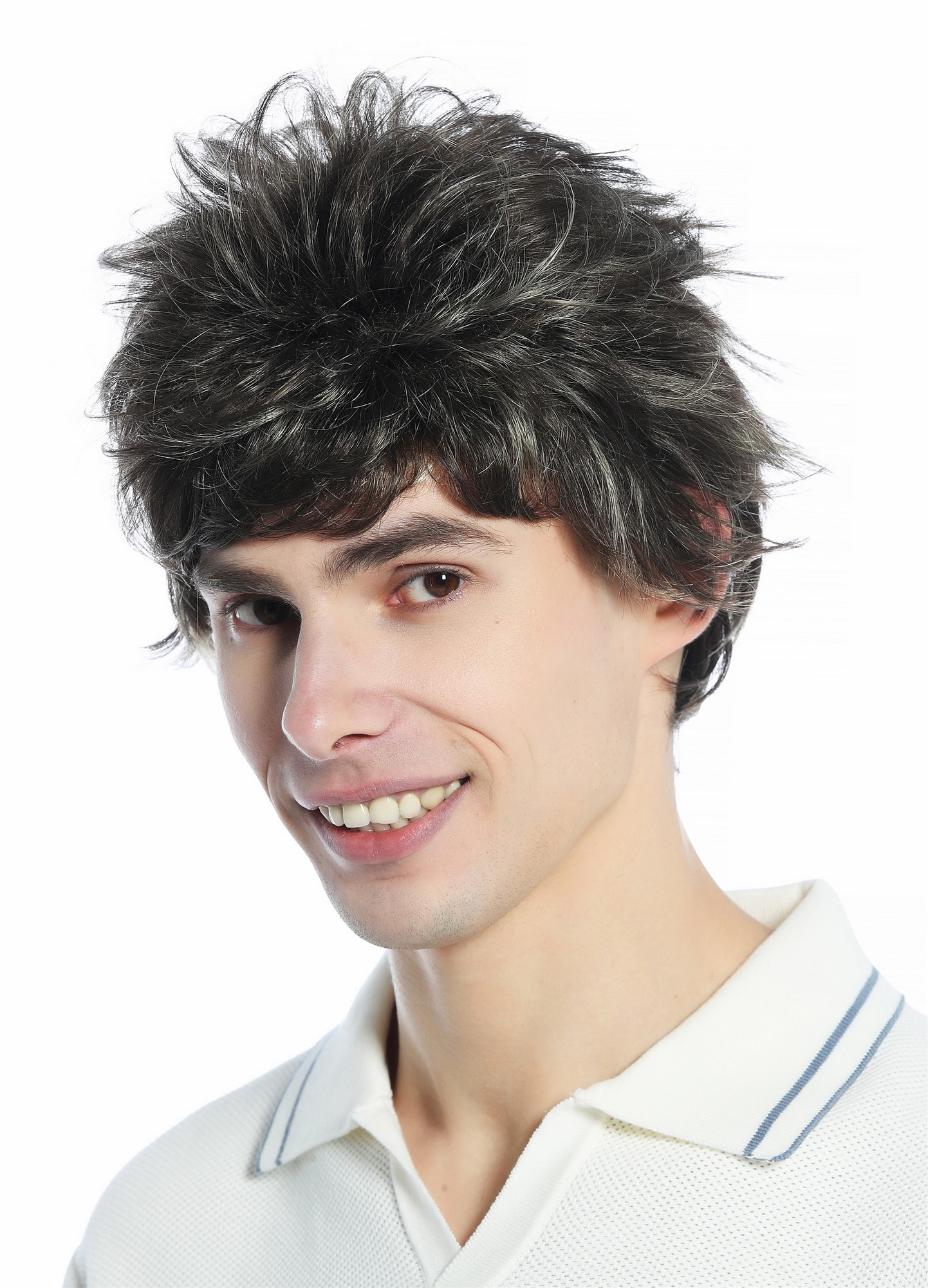 hochwertige Qualitätsperücken, Perücke kurz wild retro 80er toupiert wie ungekämmt Braun Blond gesträhnt M-252A-8H26, Ansicht 3, WIG ME UP: Ihr Perücken Online Shop glatte Tressen-Perücke Aschbraun Lichtblond gesträhnt kurze Haare für Unisex