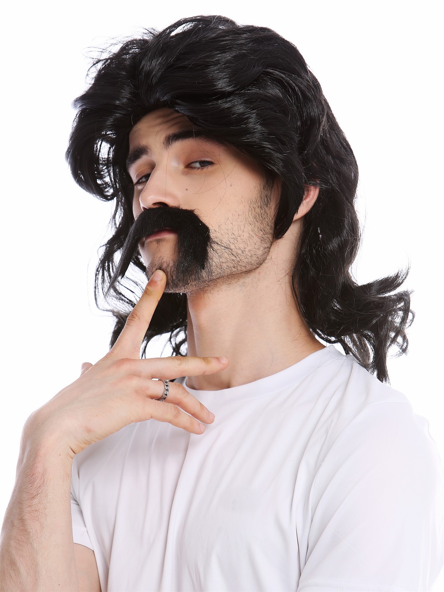 Party Wig, Men, Black, wavy, shoulder-length