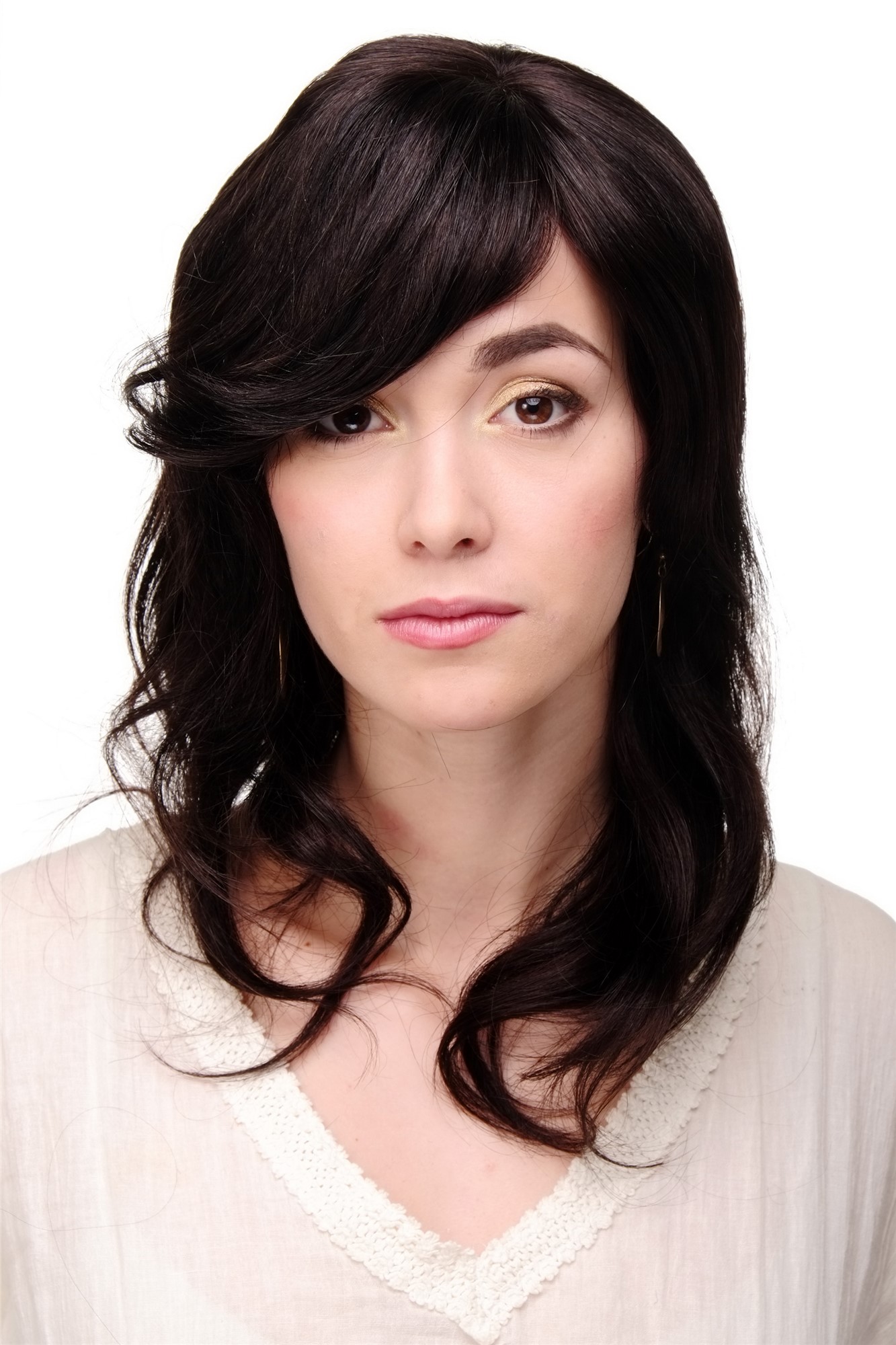 hochwertige Qualitätsperücken, Damenperücke Echthaar Schwarzbraun Lang Modell: 1625S-AHH, Ansicht 2, WIG ME UP: Ihr Perücken Online Shop wellige Tressen-Perücke mit Kopfhaut-Imitat 100% Echthaar Schwarz schulterlange Haare für Damen
