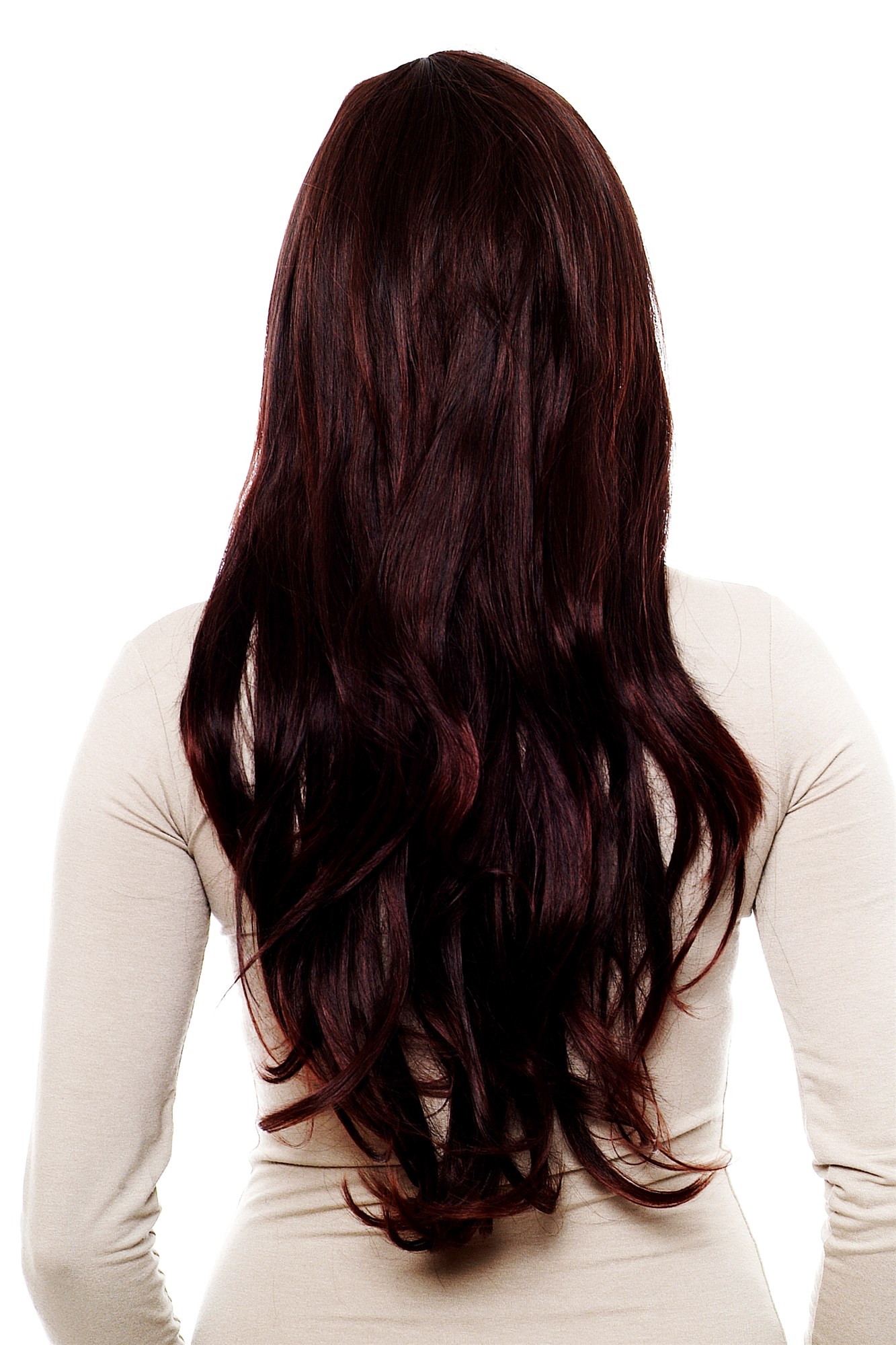 hochwertige Qualitätsperücken, Dunkelbraune/Kastanienbraune Perücke glatte Haare und gerader Pony H9115-2T33, Ansicht 5, WIG ME UP: Ihr Perücken Online Shop glatte Tressen-Perücke mit Kopfhaut-Imitat Braun lange Haare für Damen