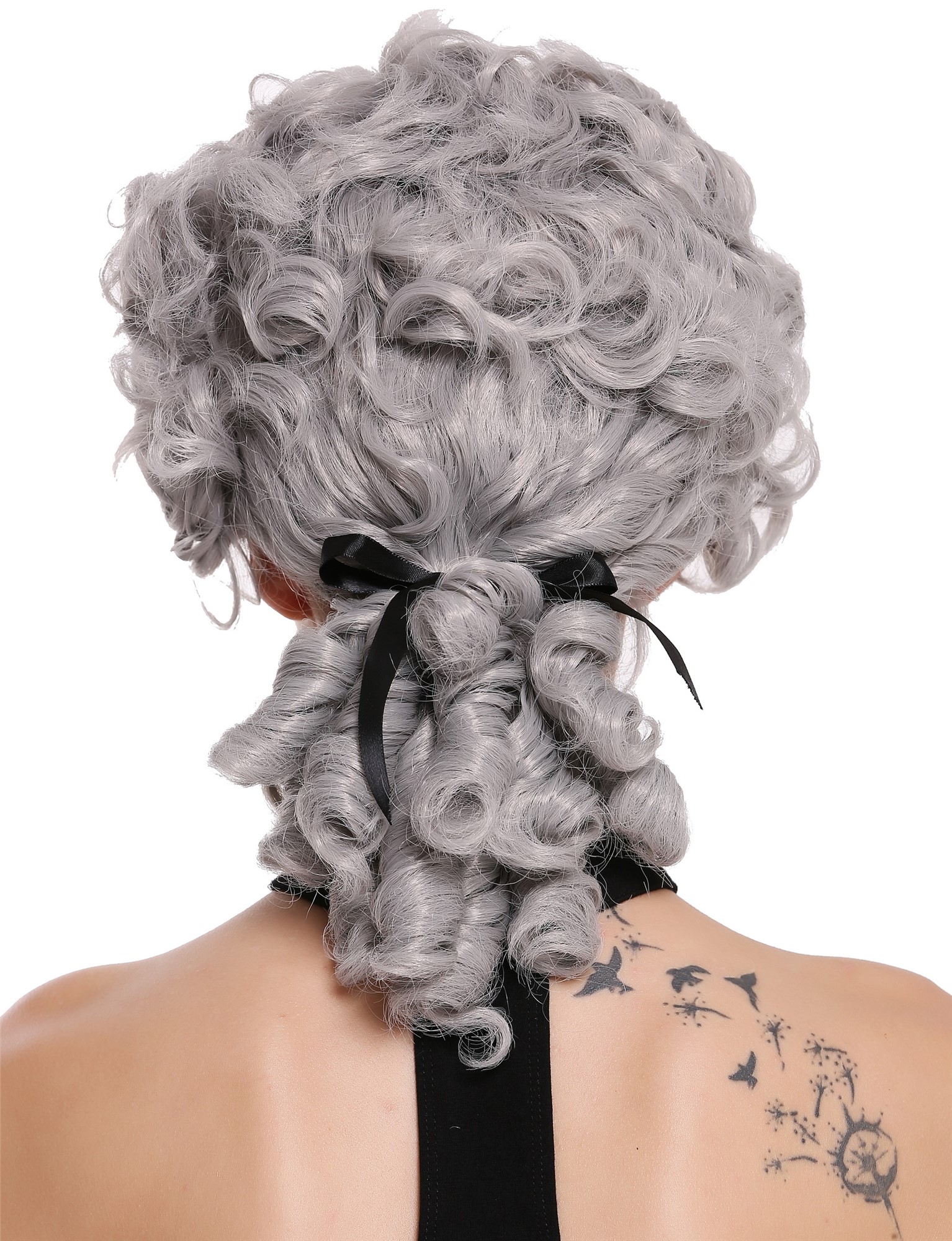 Man Lady party wig Baroque aristocrat lord curls long ponytail gray grey 910219, view 7, WIG ME UP: Your Perücken Online Shop Party Wig, Men, Grey, curled, shoulder-length