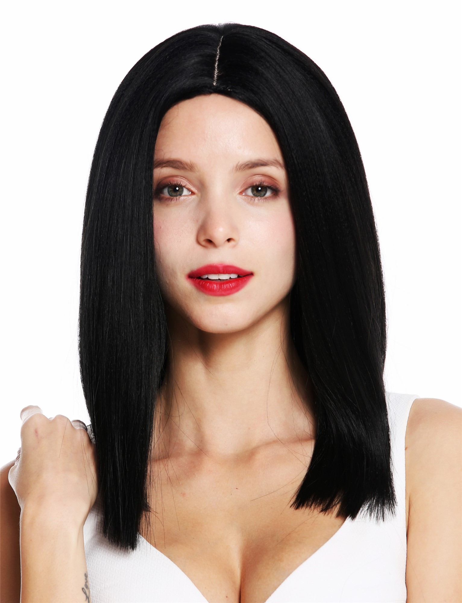 Women's wig shoulder length sleek blunt cut middle parting black VK-51, front view, WIG ME UP: Your Perücken Online Shop Quality Wigs, Ladies, velvet black, straight, shoulder-length