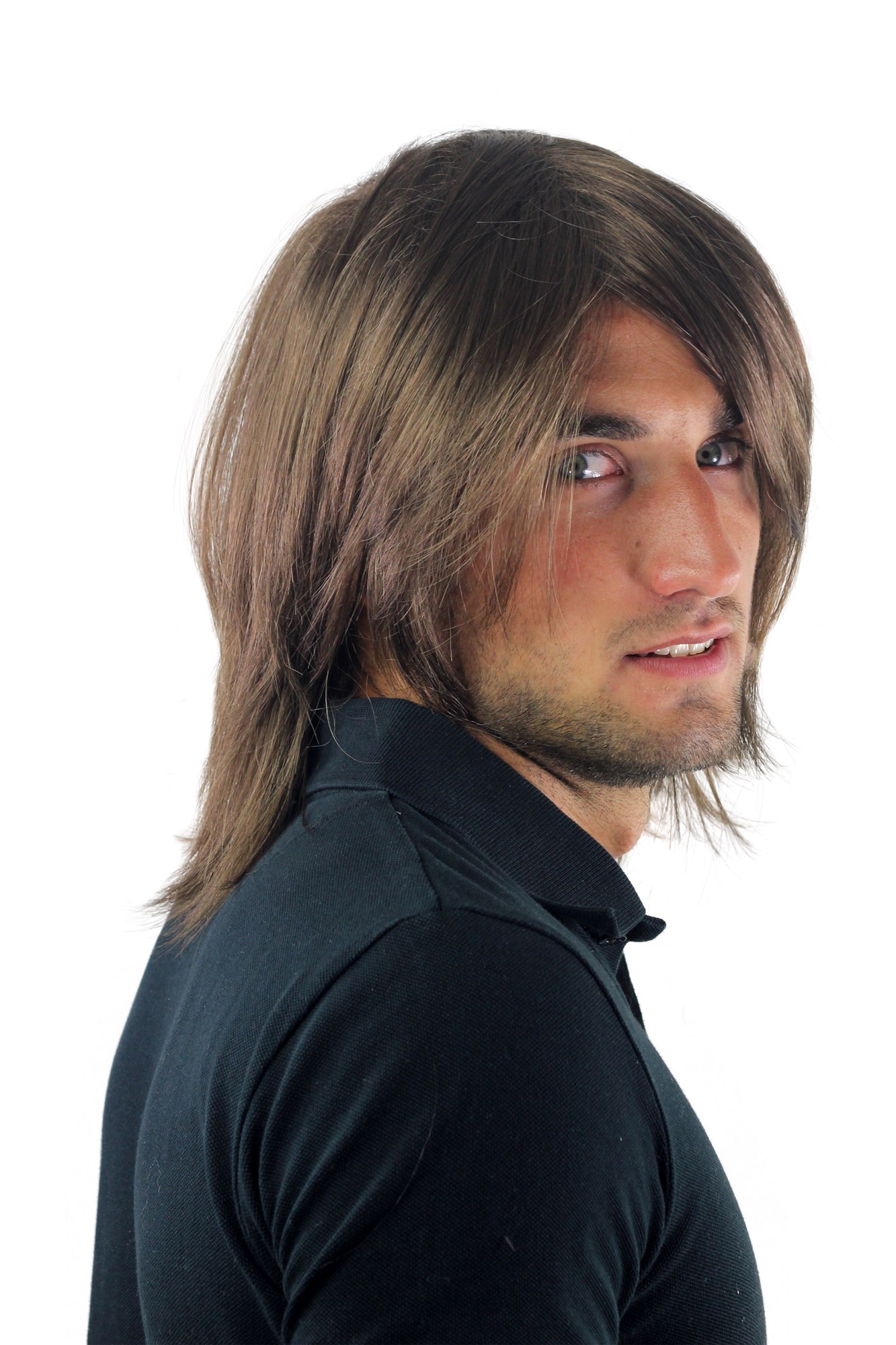 Men's WIG (for Men or Unisex) HIGH  synthetic MEDIUM BROWN longer hair Indie youthful young, view 5, WIG ME UP: Your Perücken Online Shop Quality Wigs, Men, medium brown, straight, shoulder-length