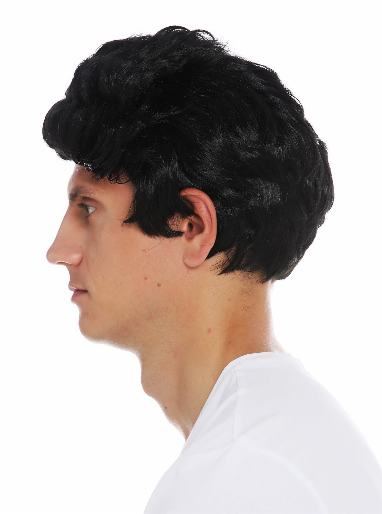 Wig carnival Halloween men man short cool wavy quiff 50's 60's black 7064, view 4, WIG ME UP: Your Perücken Online Shop Party Wig, Unisex, pitch black, wavy, short