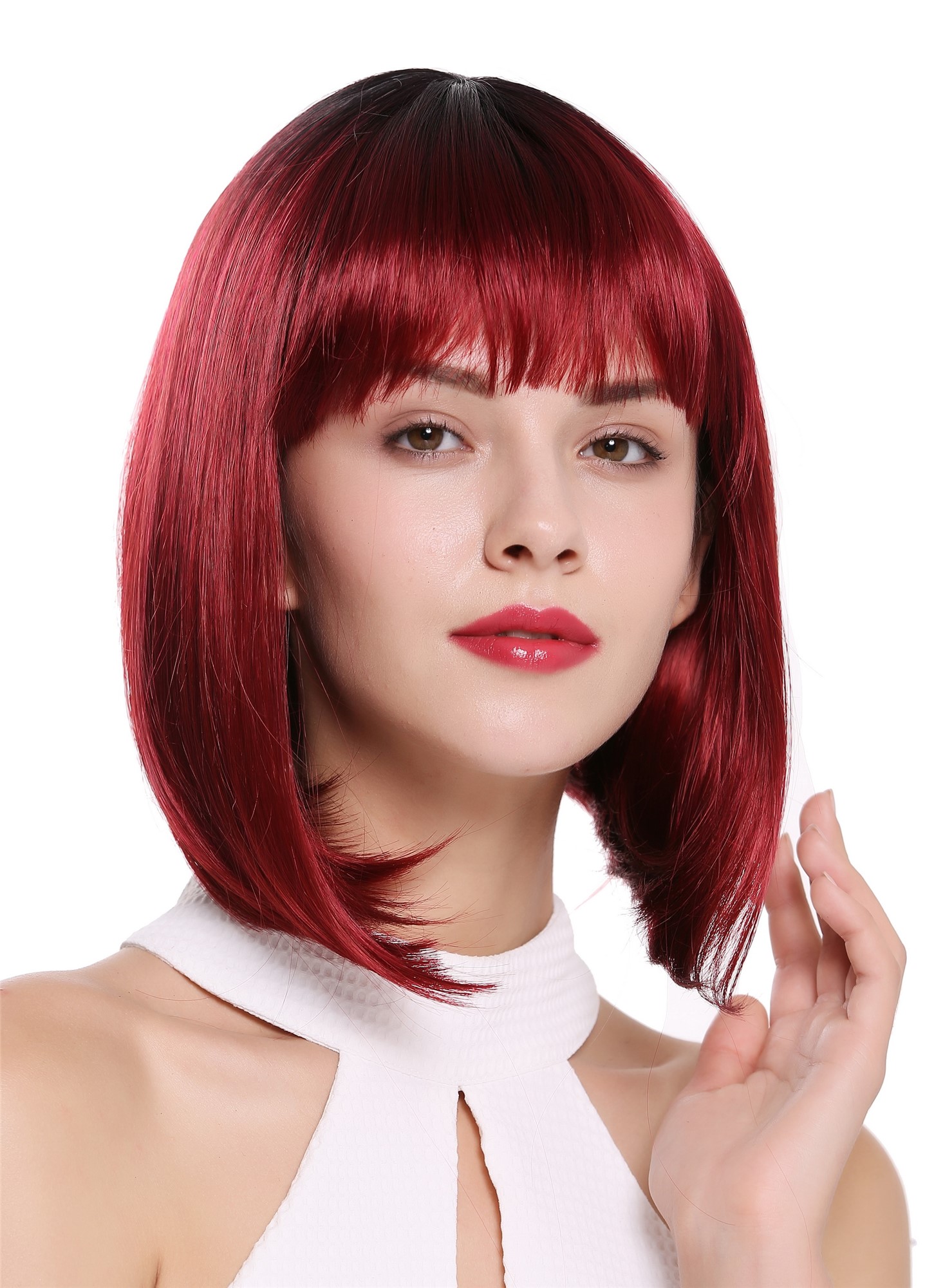 Quality Wigs, Ladies, garnet red-velvet black mix, straight, short