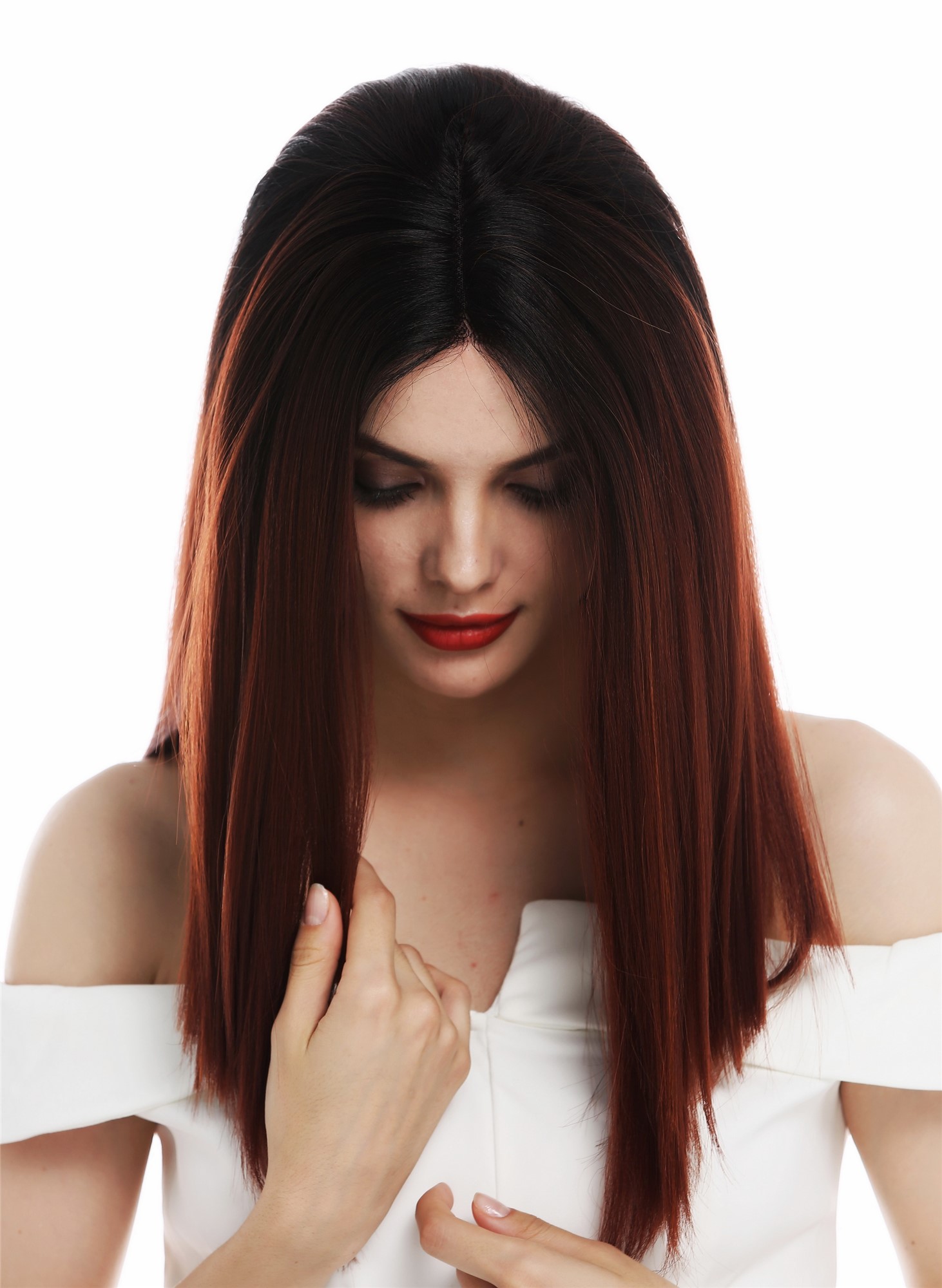 Lady wig lace front mono middle parting long sleek ombre black red RGF-7253-MF, view 5, WIG ME UP: Your Perücken Online Shop Quality Wigs, Ladies, red-black mix, straight, shoulder-length