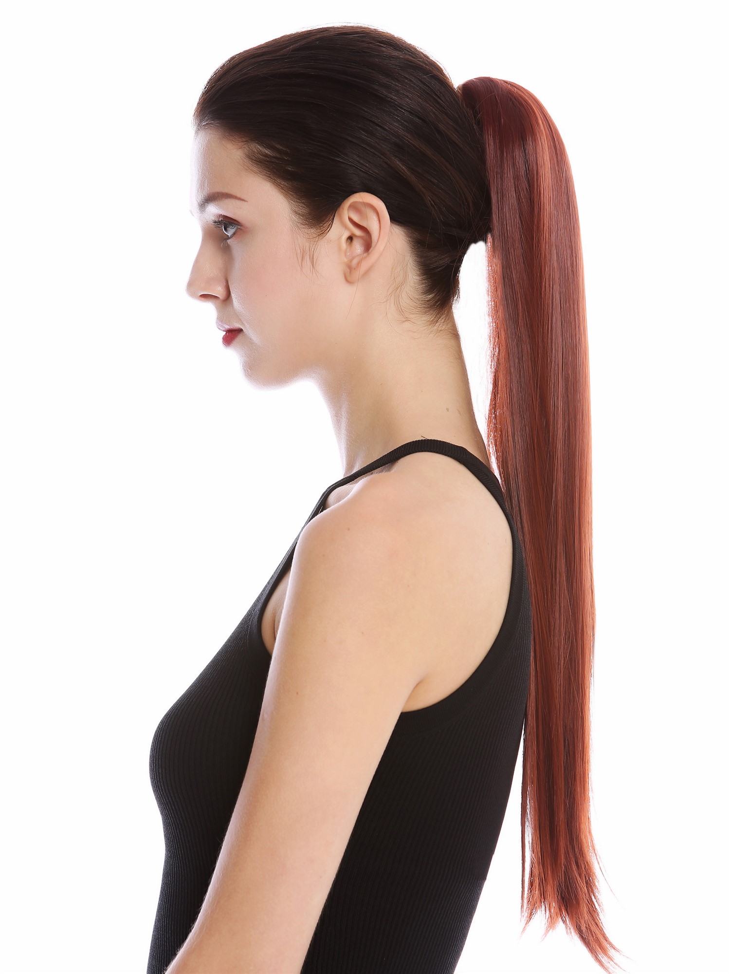Ponytail Hairpiece comb ribbon wrap-around long smooth dark red brown YZF-1094S, view 3, WIG ME UP: Your Perücken Online Shop Ponytails, golden-reddish brown, straight, long