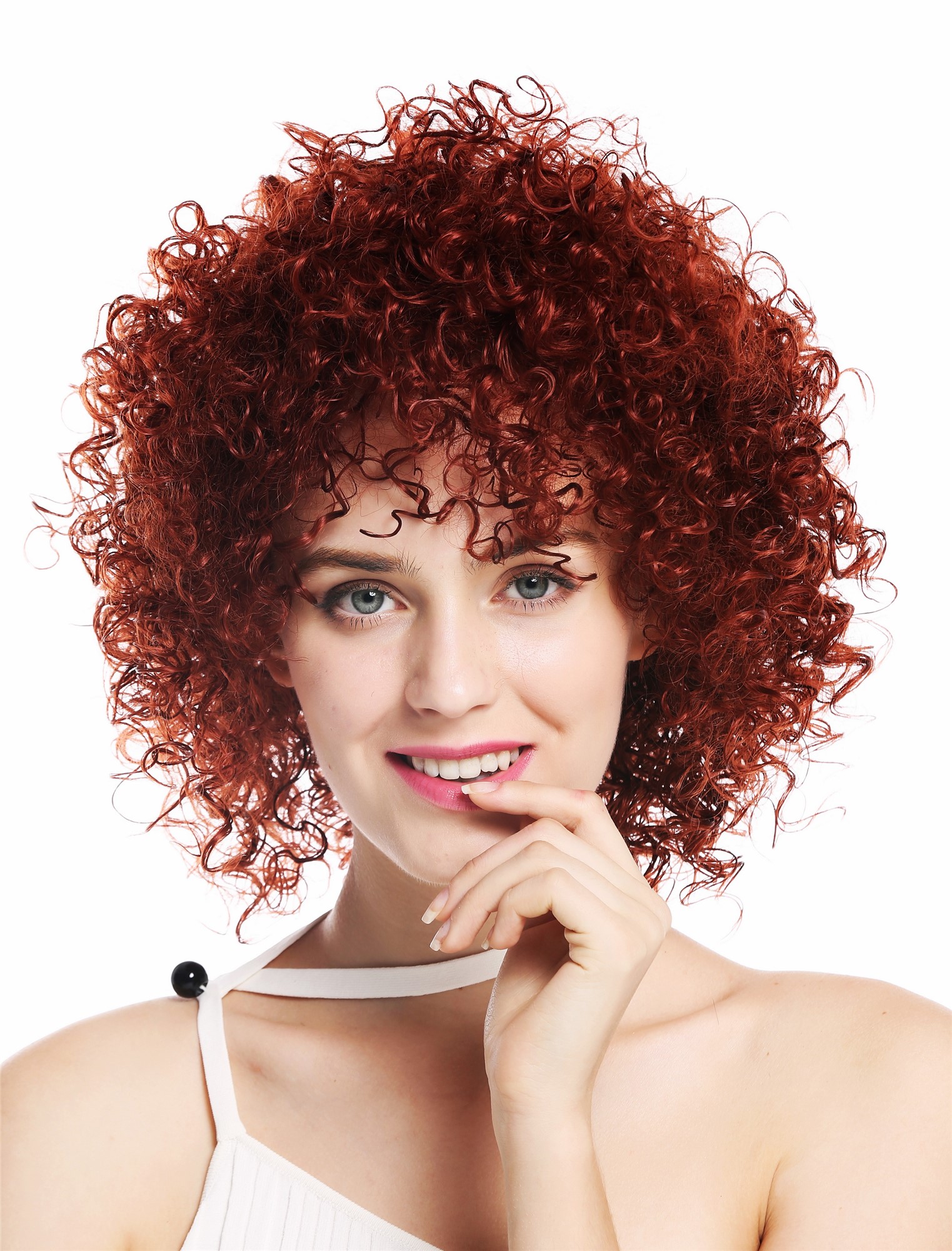 hochwertige Qualitätsperücken, Perücke kurz voluminös gelockt Kupfer Rot VK-11-350, Vorderansicht, WIG ME UP: Ihr Perücken Online Shop lockige Tressen-Perücke Kupferrot kurze Haare für Damen