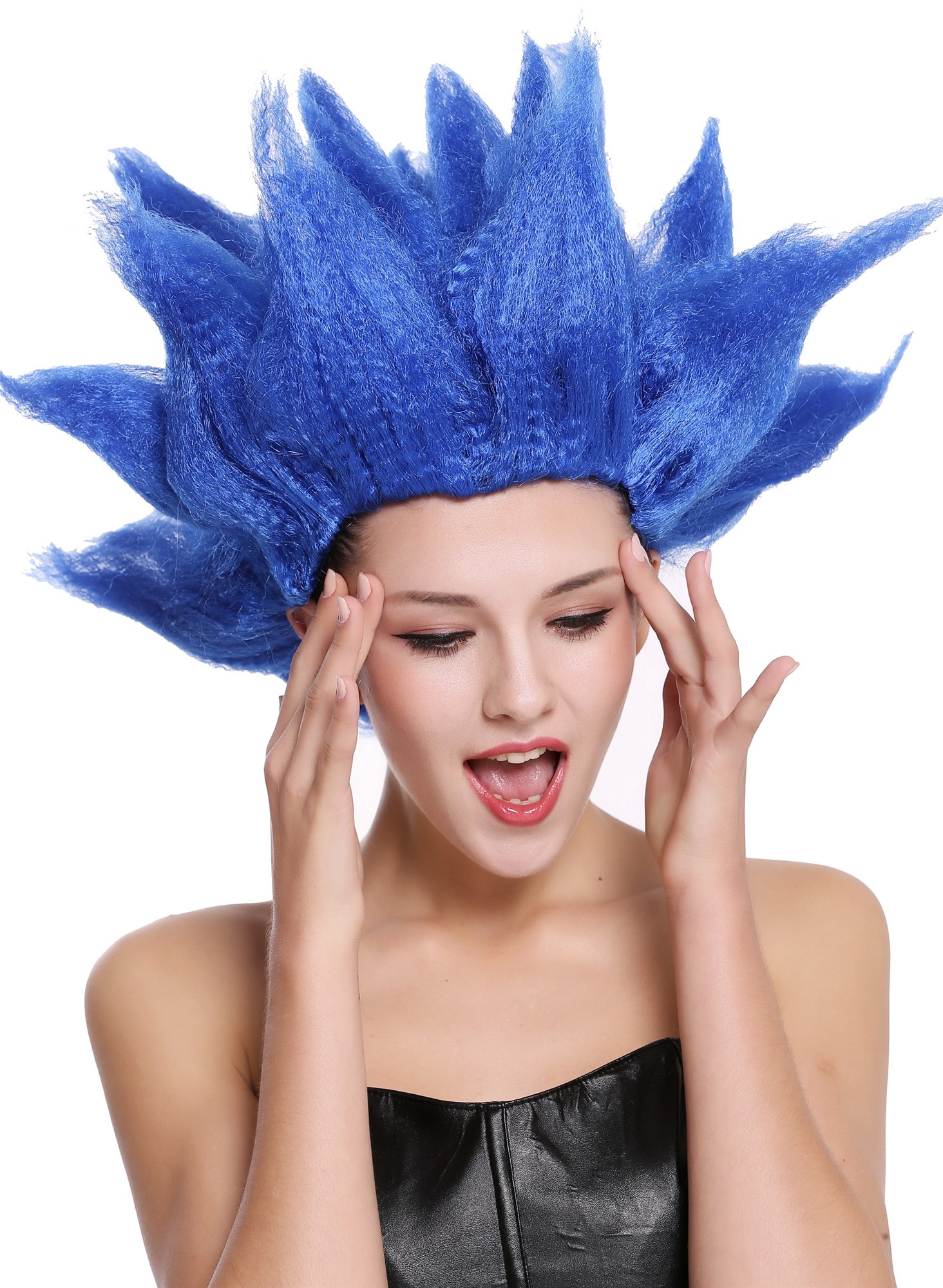 günstige Party Perücke, Perücke Hochtoupiert Fee Blume Blau 91062-PC3, Ansicht 2, WIG ME UP: Ihr Perücken Online Shop wellige Party Perücke Blau kurze Haare Unisex