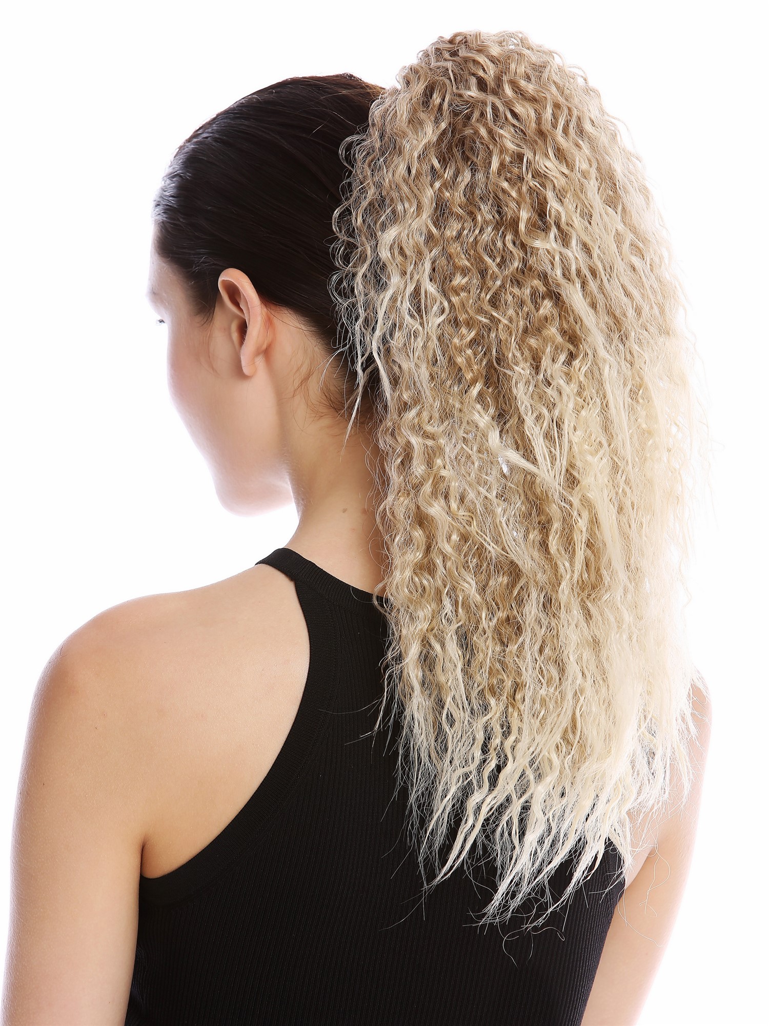 hochwertiger Zopf Pferdeschwanz Voluminös Lockig Krepplocken Blond Platin Mix N609-V-15BT613, Vorderansicht, WIG ME UP: Ihr Perücken Online Shop glattes Zopf-Haarteil Blond-Mix 45 cm lang