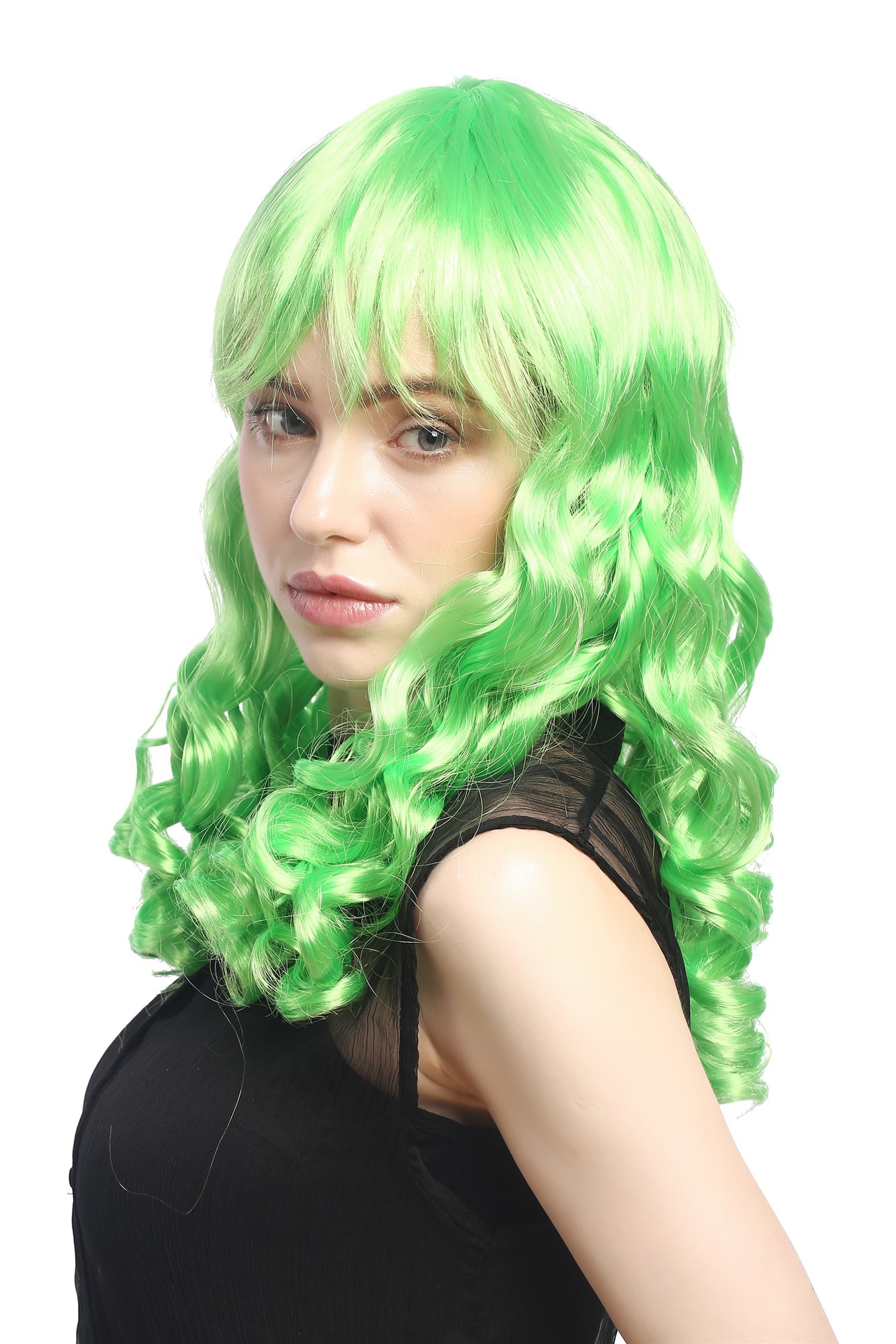 Party Wig, Ladies, light green, curled, long