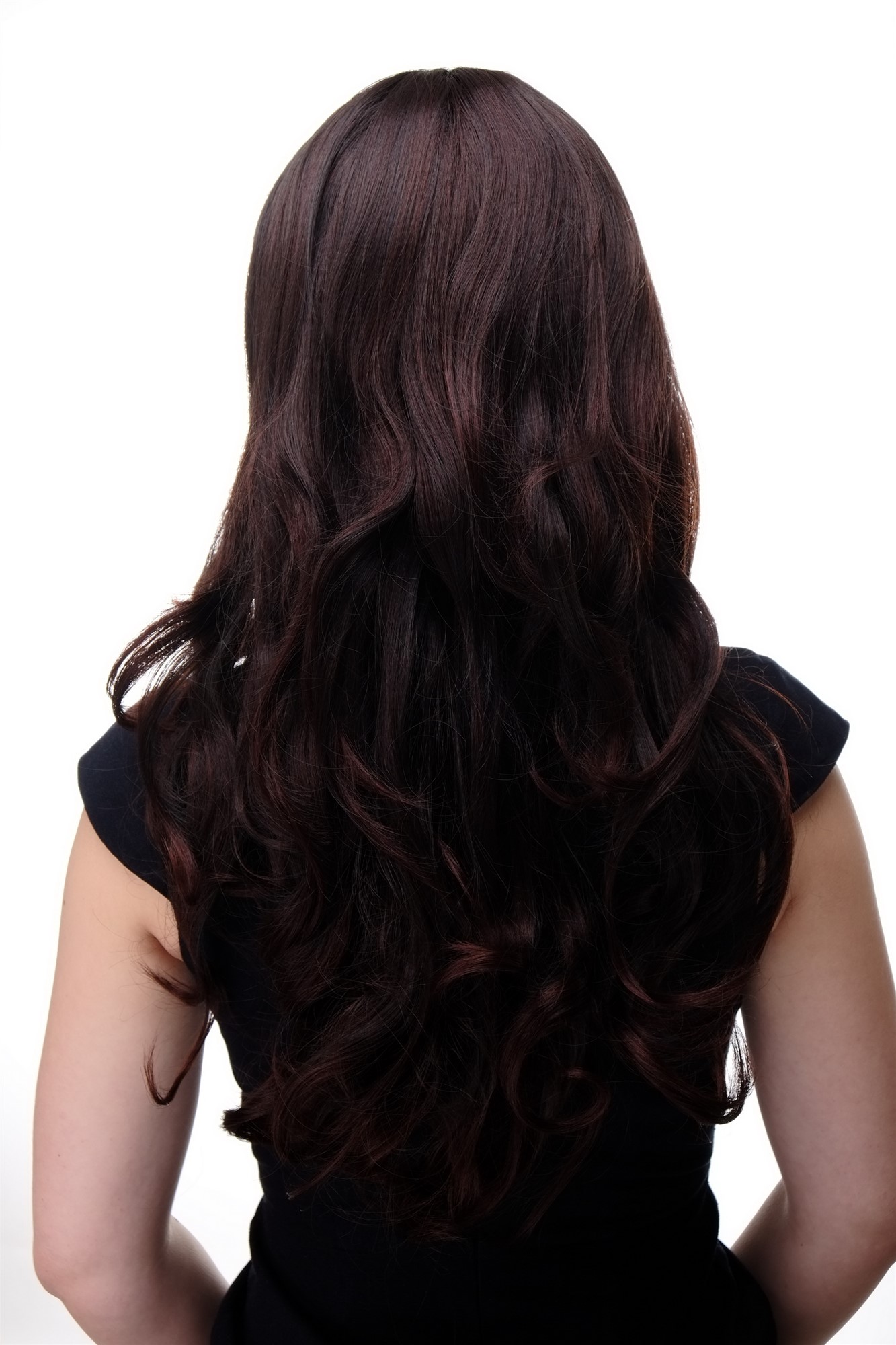 Lady wig very long curling tips straight top fringe bangs mahogany brown mix 285, view 3, WIG ME UP: Your Perücken Online Shop Quality Wigs, Ladies, black-brown-mahogany brown mix, curled, long