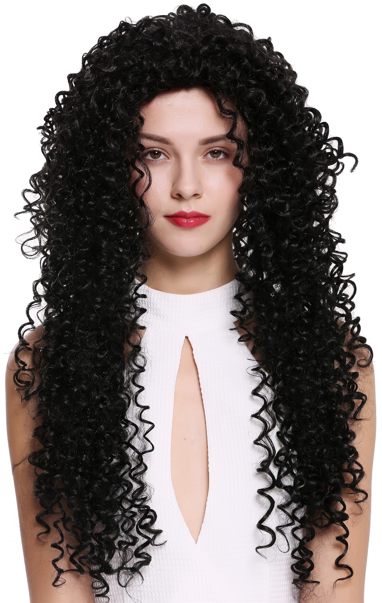 hochwertige Qualitätsperücken, Perücke Lang Locken Afro Schwarz DW2315-1B, Ansicht 3, WIG ME UP: Ihr Perücken Online Shop lockige Tressen-Perücke Samtschwarz sehr lange Haare für Damen