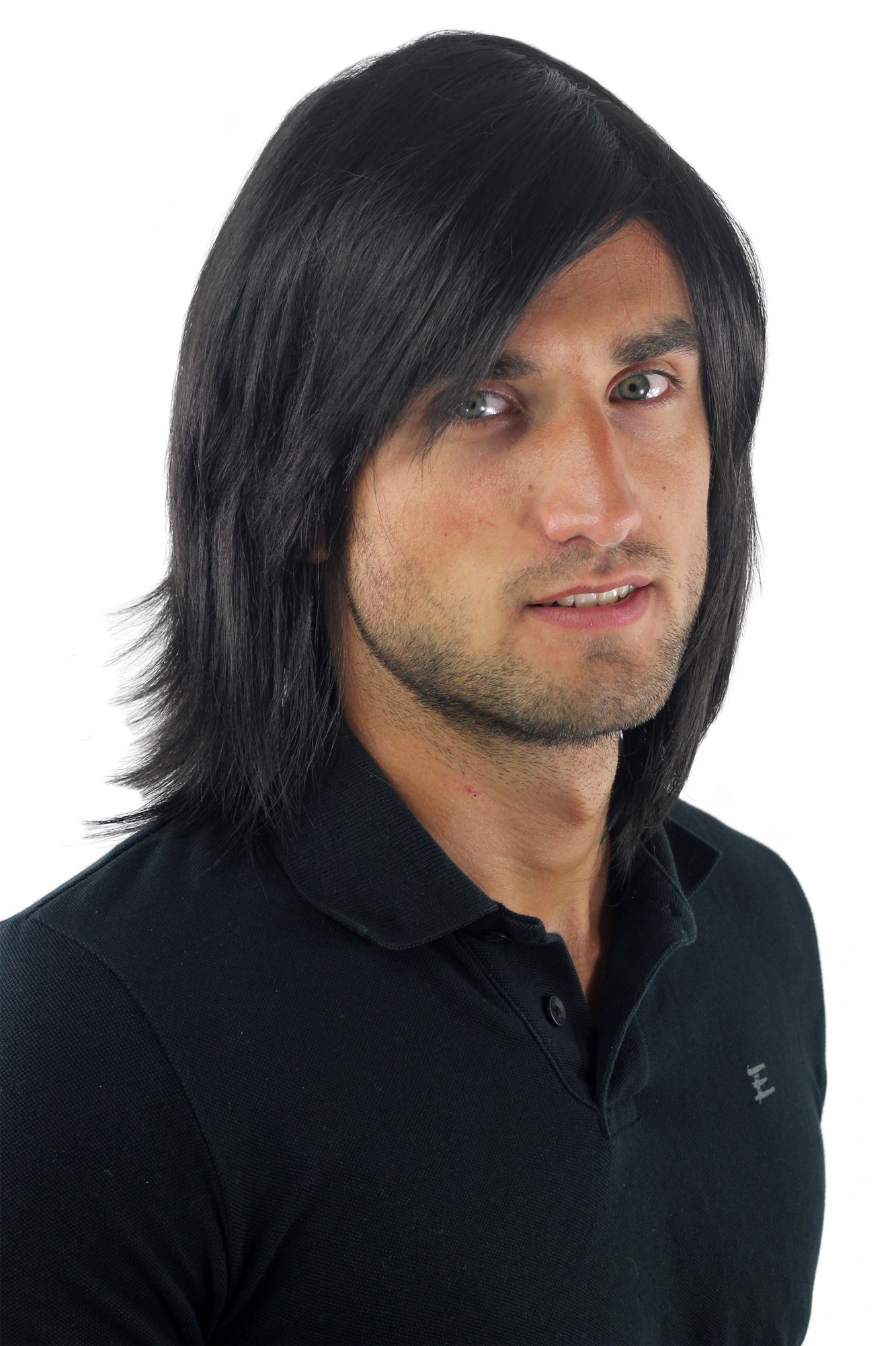 Men's WIG (for Men or Unisex) HIGH  synthetic BLACK longer hair Indie youthful young look, view 5, WIG ME UP: Your Perücken Online Shop Quality Wigs, Men, black-brown, straight, shoulder-length