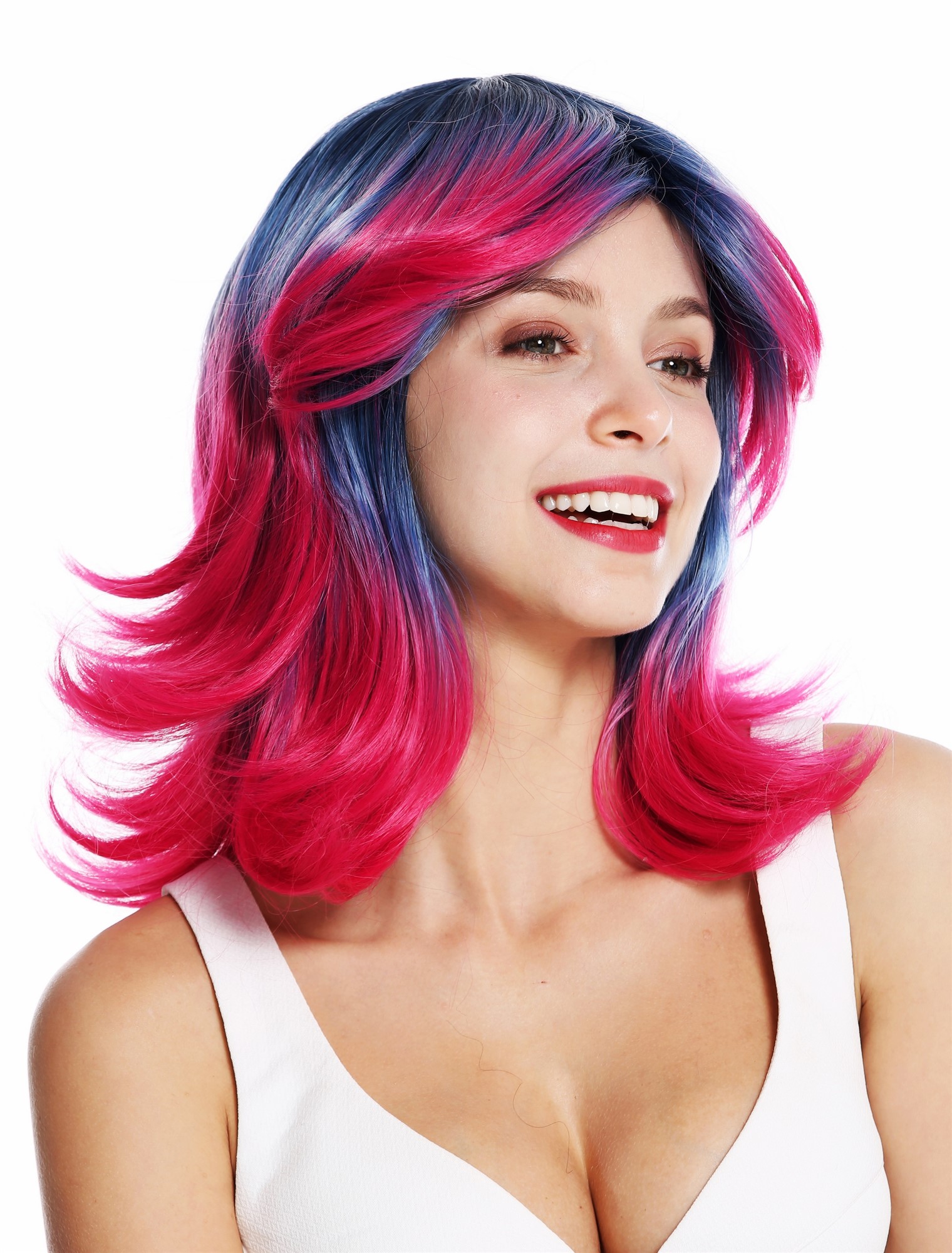 Quality Wigs, Ladies, blue-red mix, straight, shoulder-length