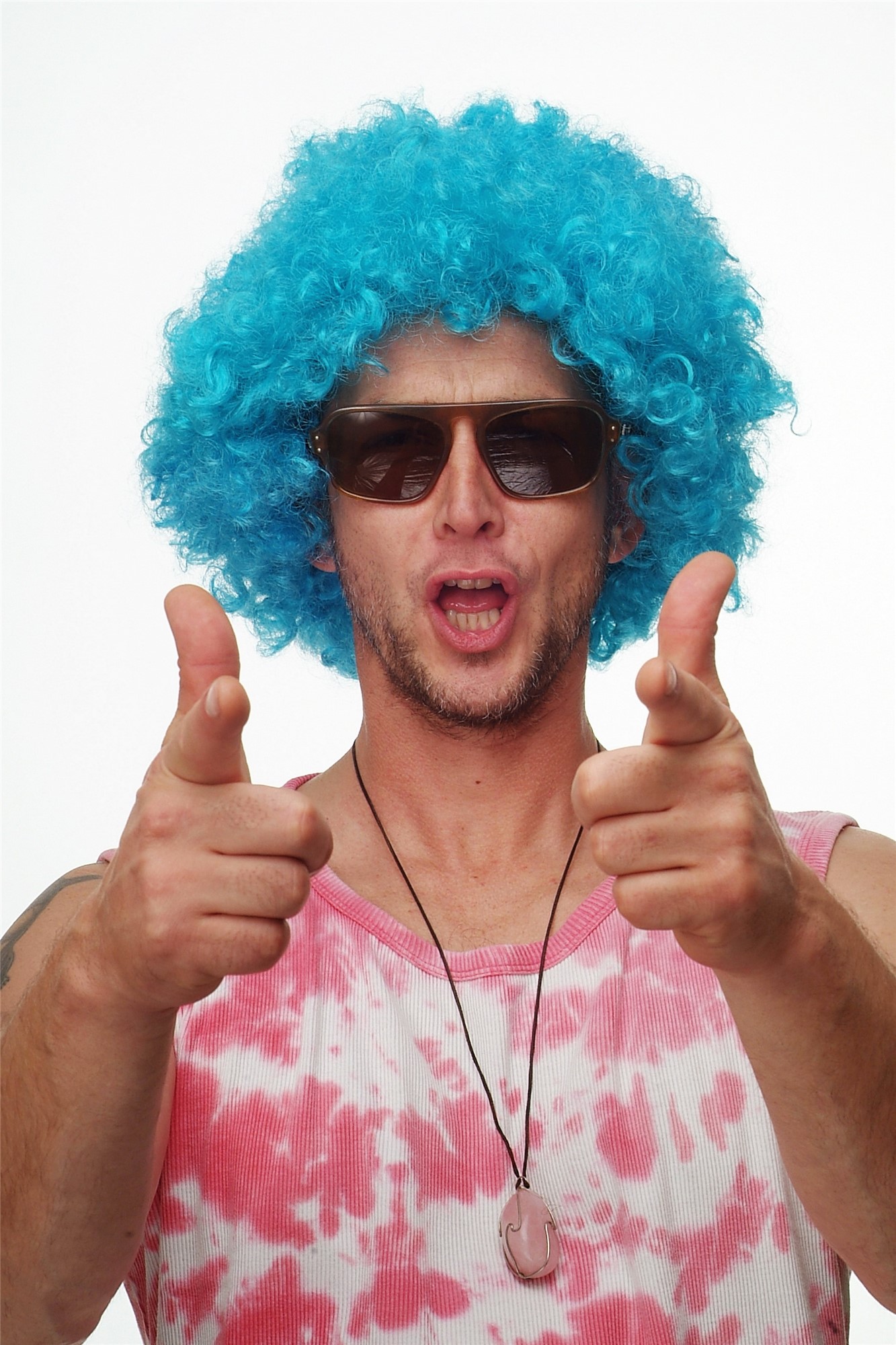Party/Fancy Dress/Halloween WIG gigantic super volume BLUE disco AFRO funky huge HAIR!, view 4, WIG ME UP: Your Perücken Online Shop Party Wig, Unisex, light blue, curled, short