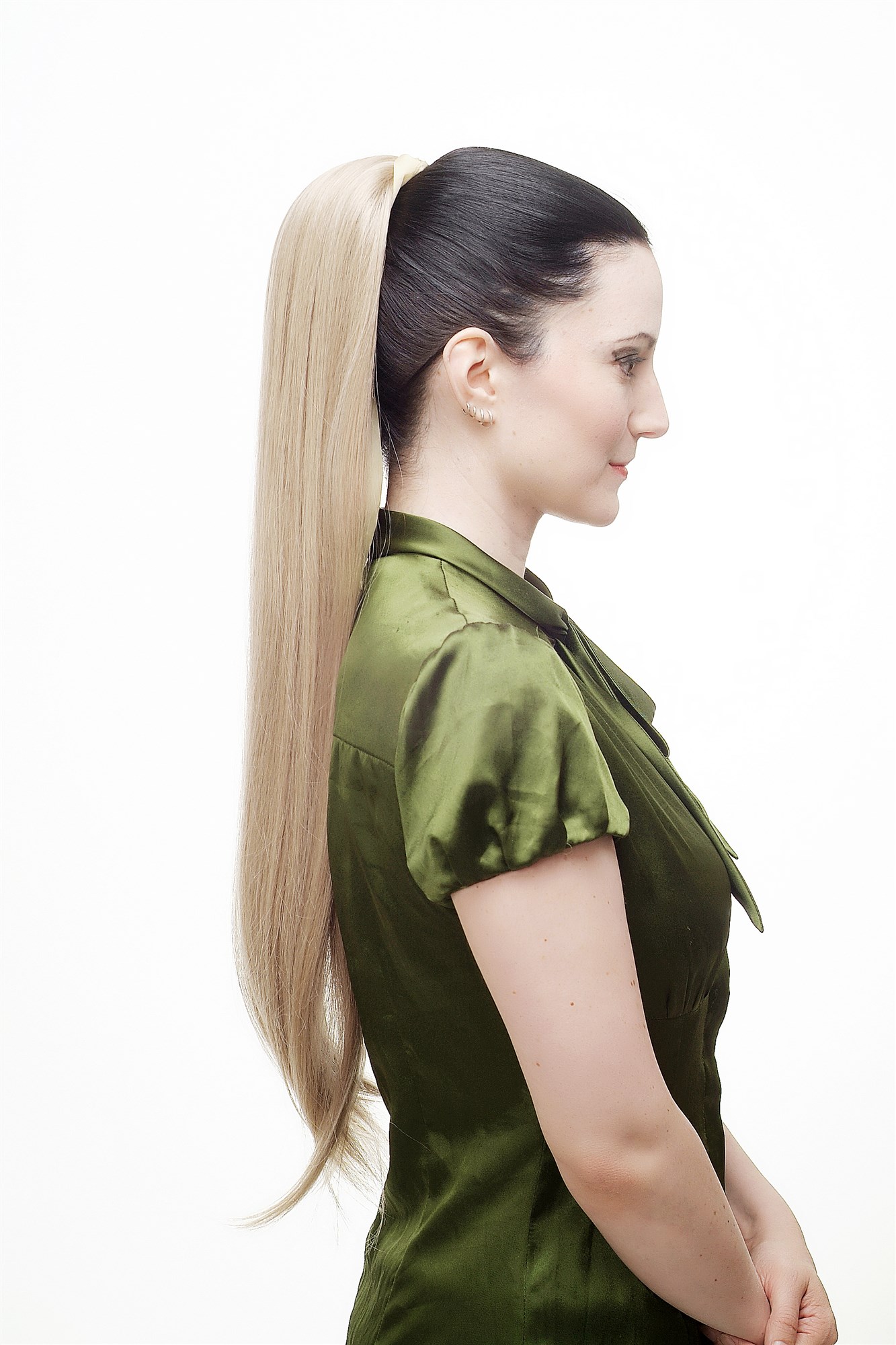 hochwertiges Haarteil Zopf Kamm & Band langes glattes Haar Aschblond D13001-24, Ansicht 2, WIG ME UP: Ihr Perücken Online Shop glattes Zopf-Haarteil Aschblond 65 cm lang