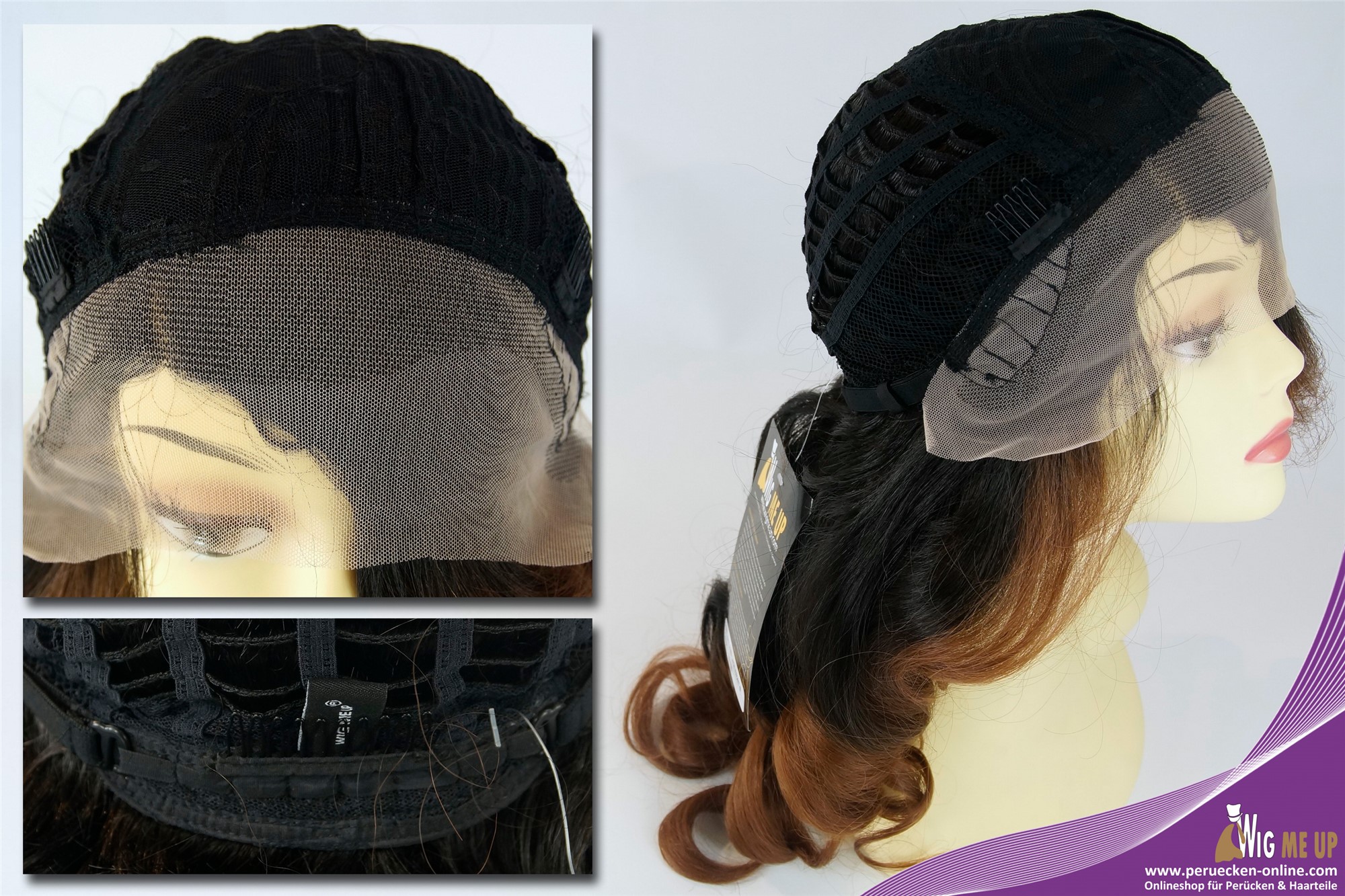 hochwertige Qualitätsperücken, Perücke Lacefront lang Korkenzieher Locken Schwarz Kupferbraun Ombre Balayage DW-2163-LF-30YS2, Ansicht 9, WIG ME UP: Ihr Perücken Online Shop lockige Tressen-Perücke mit Front-Lace Schwarz-Braun-Mix lange Haare für Damen