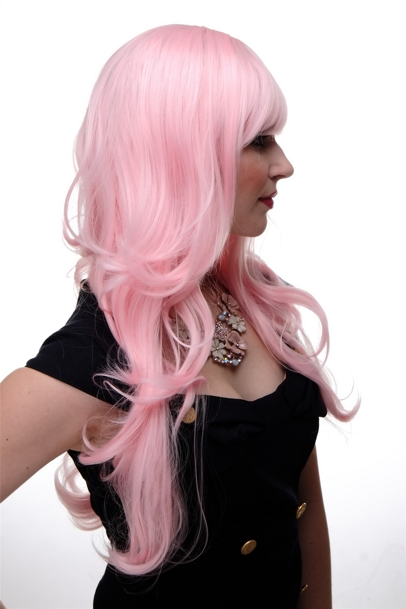 hochwertige Qualitätsperücken, Lange Damen Perücke mit großen kräftigen Locken Pony Rosa 285-T2333, Ansicht 3, WIG ME UP: Ihr Perücken Online Shop lockige Tressen-Perücke mit Kopfhaut-Imitat Rosa lange Haare für Damen