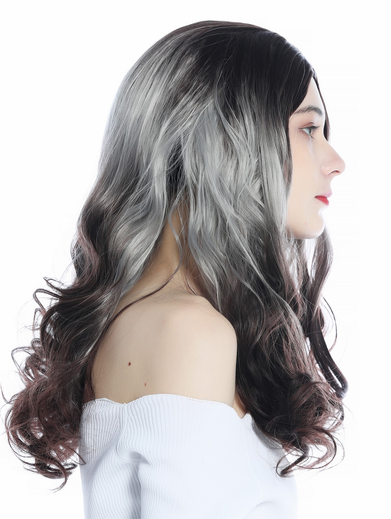 Ladies Women's wig wavy parting ombre balayage brown silver grey brown ZM-1013, view 3, WIG ME UP: Your Perücken Online Shop Quality Wigs, Ladies, brown-gray-brown gradient, wavy, long