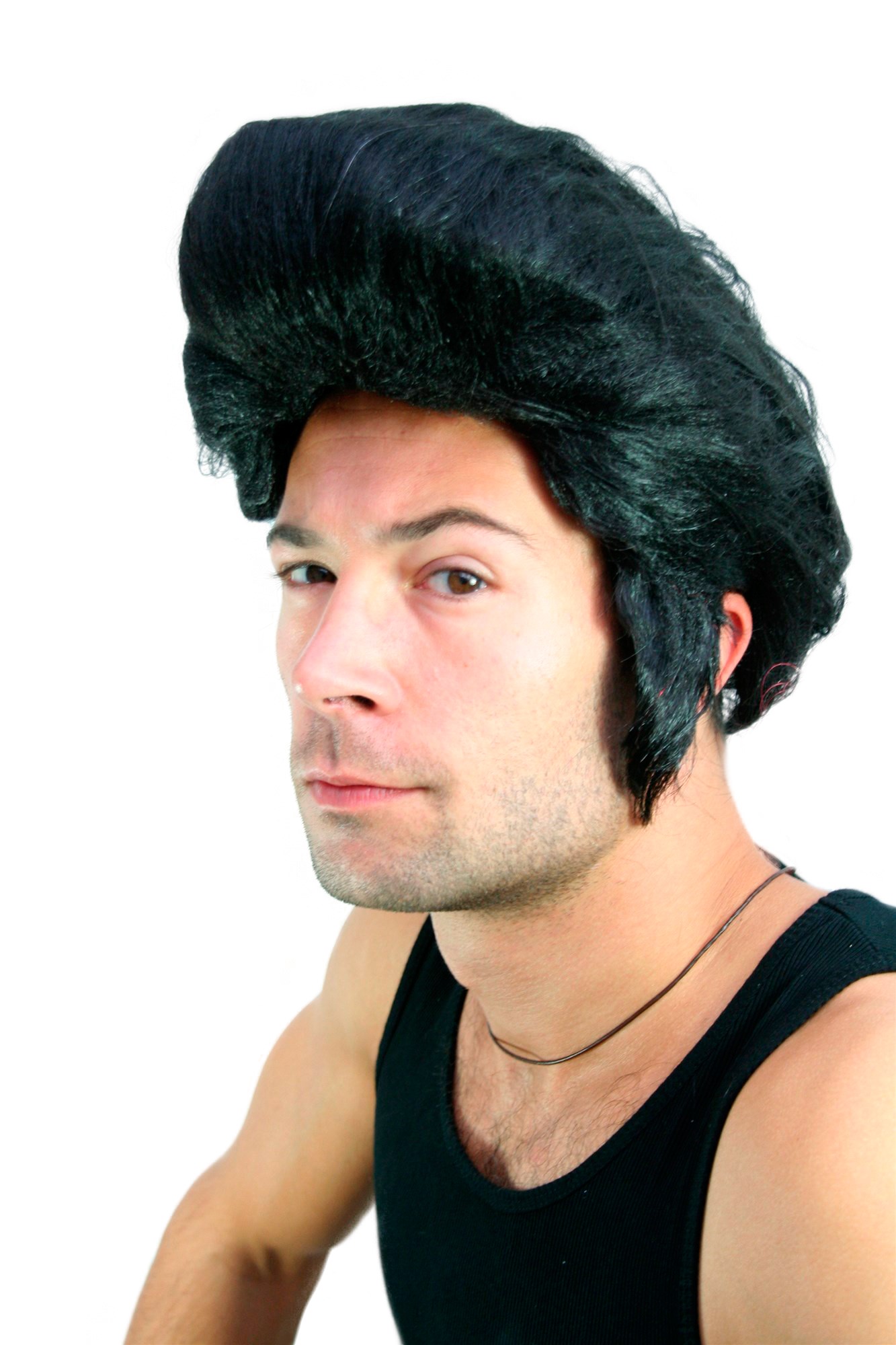 günstige Party Perücke, Perücke: Rockabilly Tolle Fonzie 60er Rock'n'Roll schwarz lm-706, Vorderansicht, WIG ME UP: Ihr Perücken Online Shop wellige Party Perücke schwarz kurze Haare für Herren