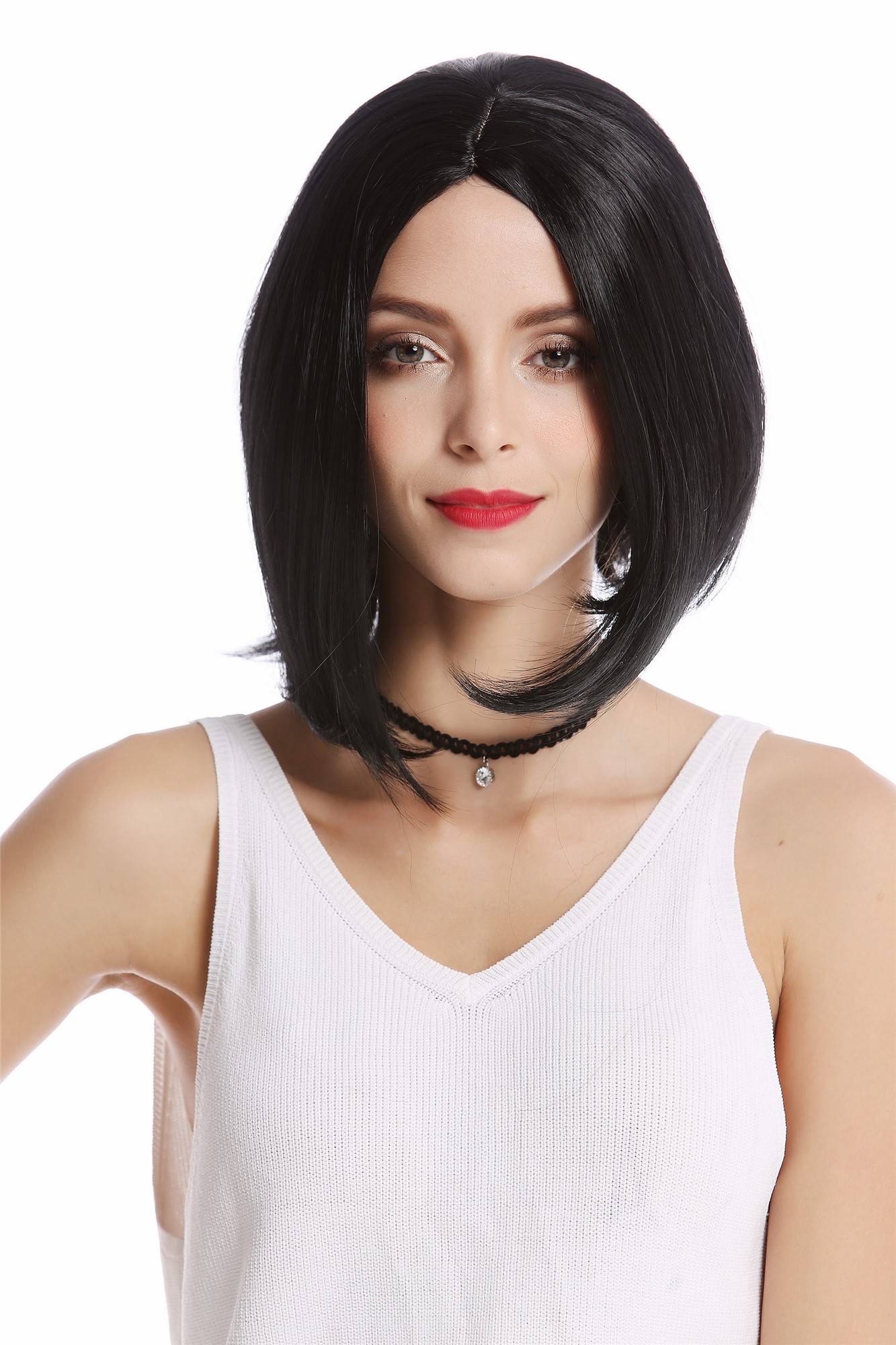 YZF-4370-1  Wig short shoulder length Bob Longbob straight middle parting deep black, view 2, WIG ME UP: Your Perücken Online Shop Quality Wigs, Ladies, Black, straight, short