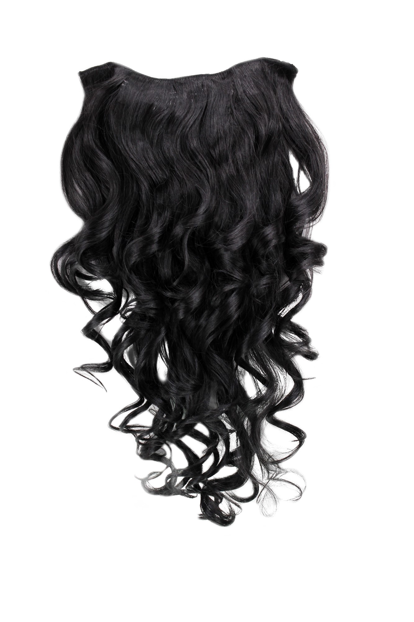 Haarteil mit 7 Klammern 3/4 Perücke welliges Haar schwarz samtschwarz H9503-1B, Vorderansicht, WIG ME UP: Ihr Perücken Online Shop wellige Halbperücke Samtschwarz 50 cm lang