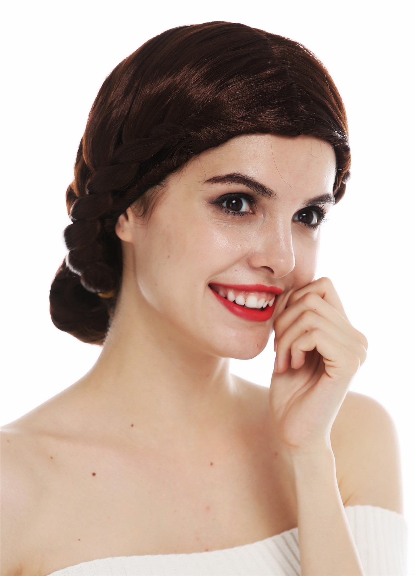 Women's wig carnival plaited bun traditional maiden middle ages brown 2614, front view, WIG ME UP: Your Perücken Online Shop Party Wig, Ladies, chestnut brown, Braided, short