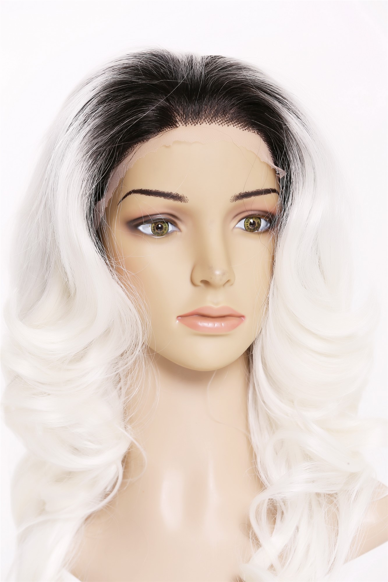 Quality Wigs, Ladies, deep black and flower white mix, curled, long