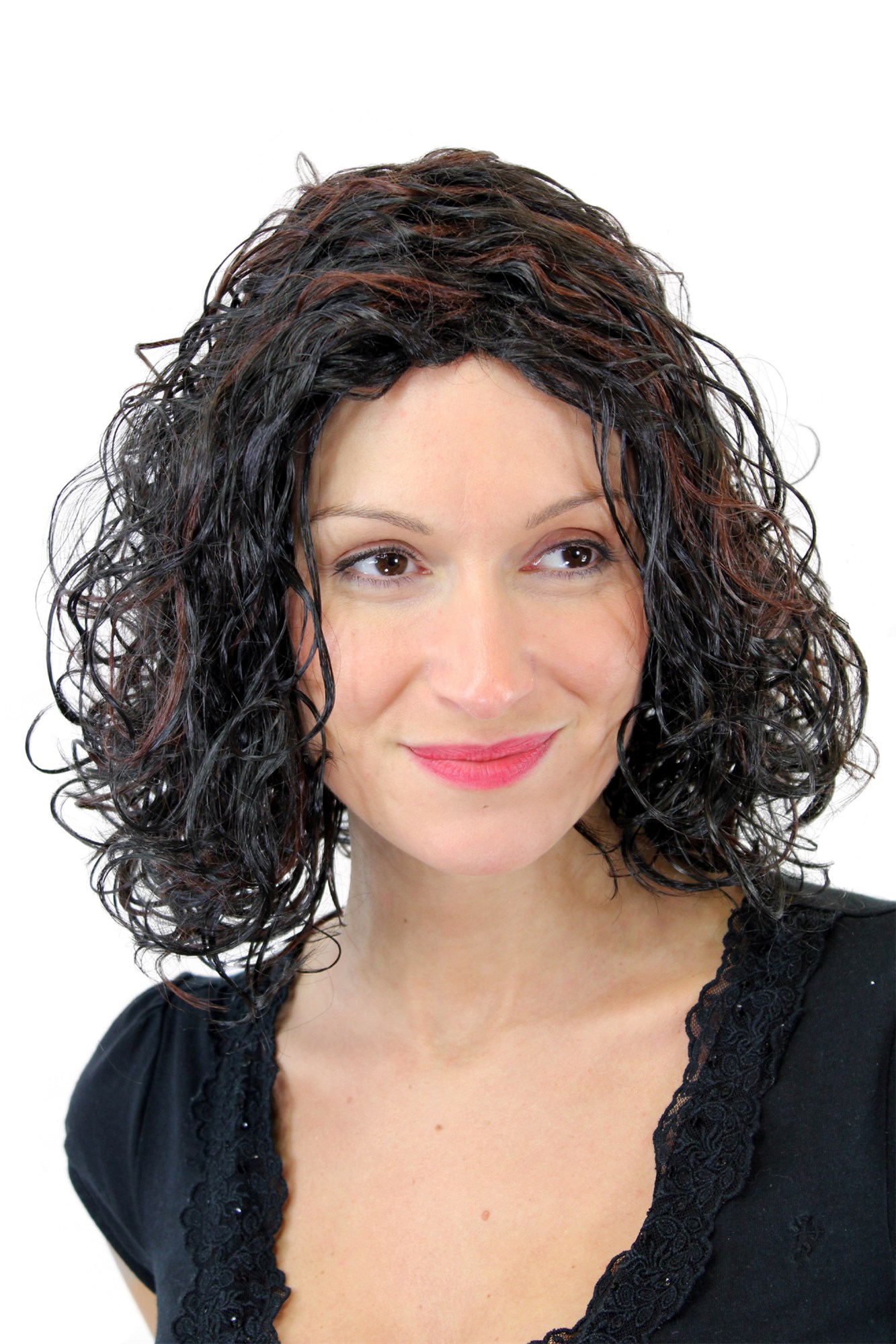 CARIBBEAN DREAM Lady  Wig WILD wet-look curls middle-parting MIXED DARK BROWN GFW1301-2H33, front view, WIG ME UP: Your Perücken Online Shop Quality Wigs, Ladies, dark brown, curled, short
