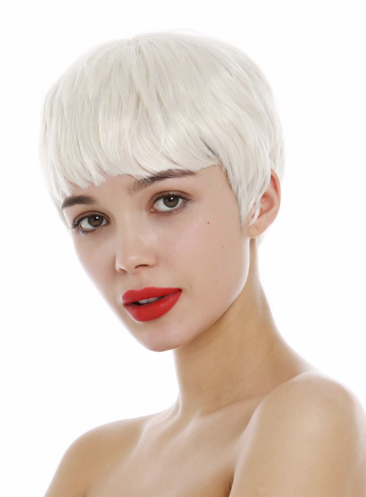 hochwertige Qualitätsperücken, Perücke kurz Pixie Cut Pony Platinblond SA098-613, Vorderansicht, WIG ME UP: Ihr Perücken Online Shop glatte Tressen-Perücke Platinblond kurze Haare für Damen