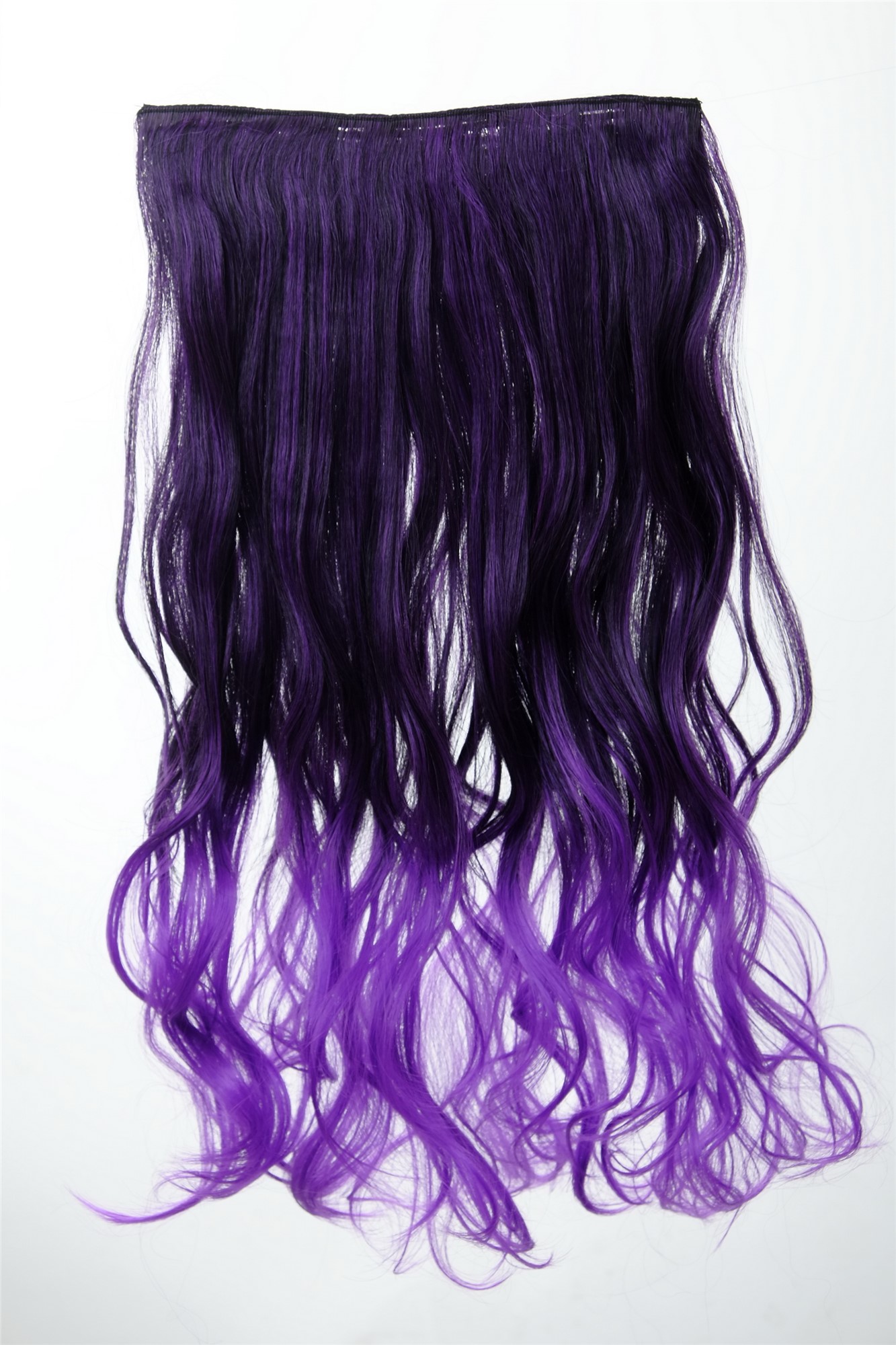 5 Clip-In Extension lockig Ombre Lila Schwarz-Neonviolett-Mix YZF-3180P-1BTT3533, Vorderansicht, WIG ME UP: Ihr Perücken Online Shop lockige Halbperücke Samtschwarz-Neonviolett-Mix 50 cm lang