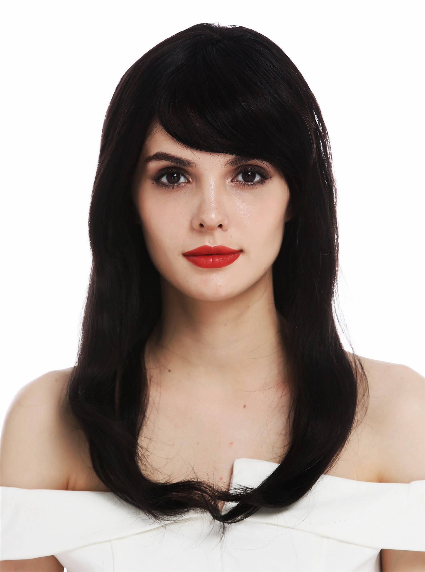Lady wig real human hair black lace front monofilament long sleek DW-2198-HH-MF, front view, WIG ME UP: Your Perücken Online Shop Quality Wigs, Ladies, velvet black, straight, shoulder-length, Real Human Hair