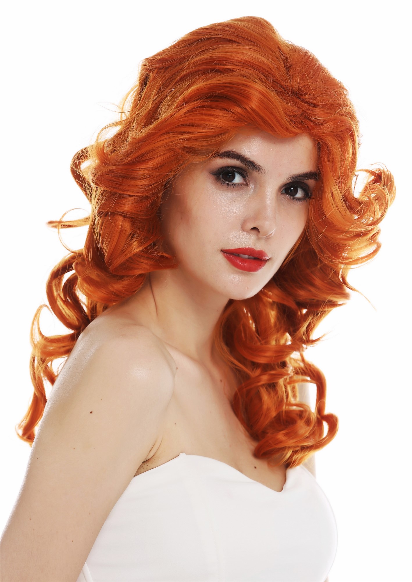 hochwertige Qualitätsperücken, Perücke Diva 80er Wellig Orange Rot WL-3010-T2735, Ansicht 5, WIG ME UP: Ihr Perücken Online Shop lockige Tressen-Perücke Orangerot schulterlange Haare für Damen