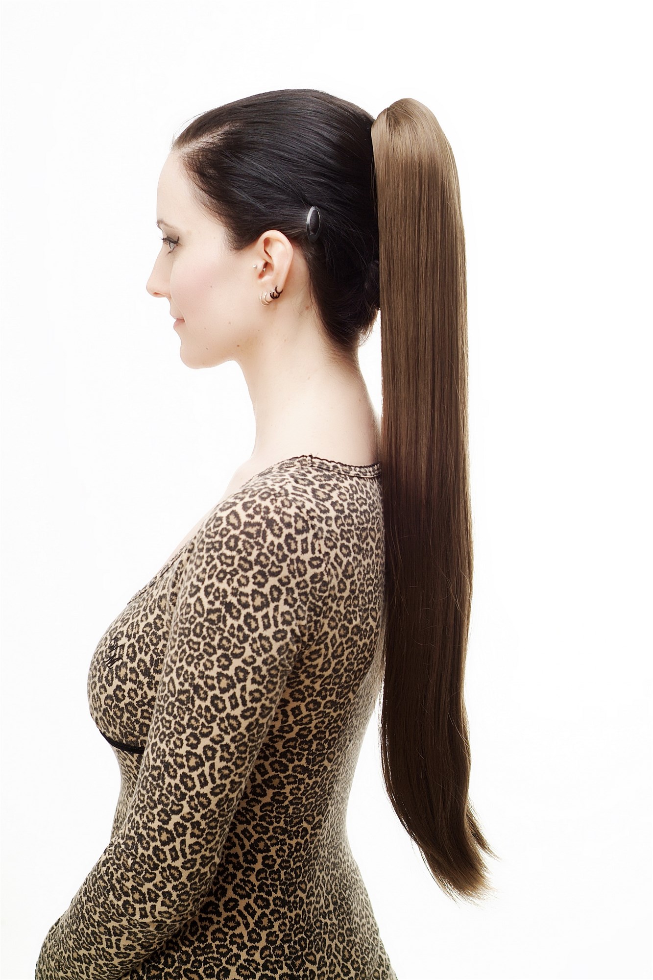 hochwertiges Haarteil Zopf mit Butterfly-Clip sehr lang glatt Mittel-Goldbraun T113-10, Ansicht 2, WIG ME UP: Ihr Perücken Online Shop glattes Zopf-Haarteil Braun 70 cm lang