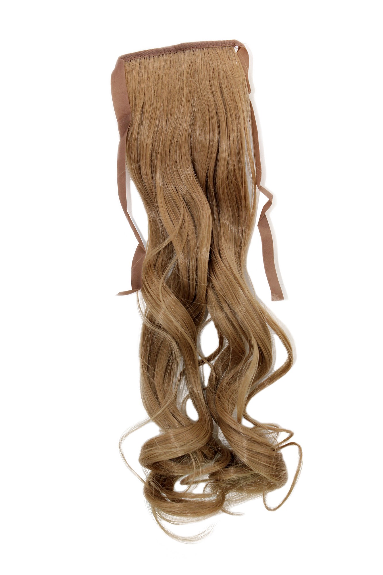 YZF-TC18-22 Hairpiece Pontail Pigtail extension slim light wavy comb and ribbon medium blond 18", front view, WIG ME UP: Your Perücken Online Shop Ponytails, Blonde, wavy, shoulder-length
