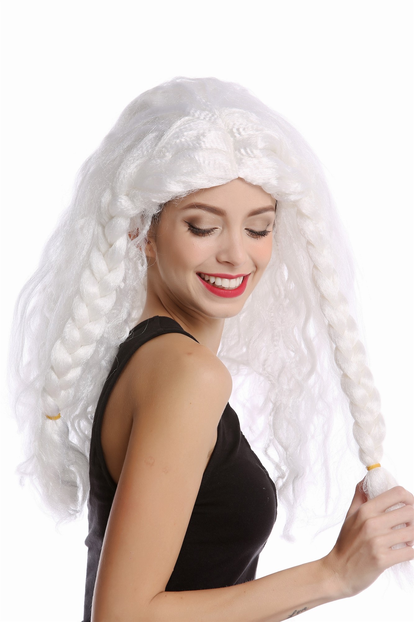 Wig Women Men long white thick braided plaits Ice Princess Snow Queen or old Viking Barbarian, view 4, WIG ME UP: Your Perücken Online Shop Party Wig, Unisex, White,Blond, Braided, long