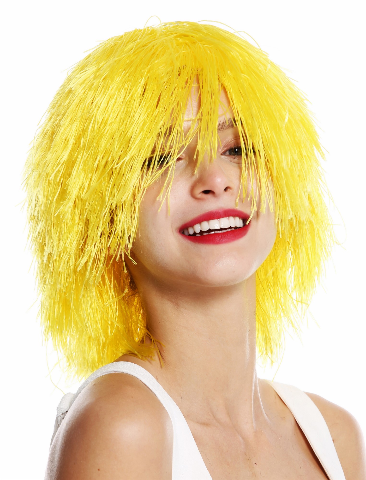 günstige Party Perücke, Perücke Struppig Wild Voluminös Clown Kobold Gelb MMSLW-K3070, Vorderansicht, WIG ME UP: Ihr Perücken Online Shop wellige Party Perücke Knallgelb kurze Haare Unisex