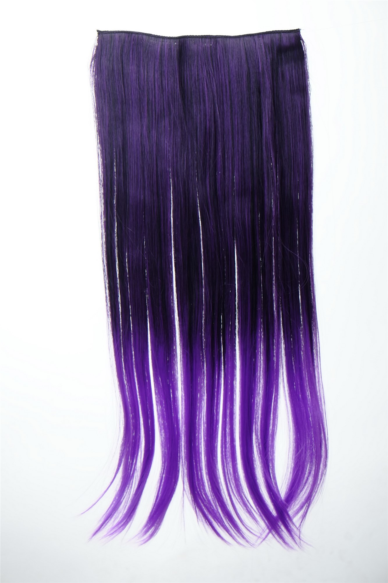 5 Clip-In Extension glatt Ombre Lila Schwarz-Neonviolett-Mix YZF-3179P-1BTT3533, Vorderansicht, WIG ME UP: Ihr Perücken Online Shop glatte Halbperücke Samtschwarz-Neonviolett-Mix 60 cm lang