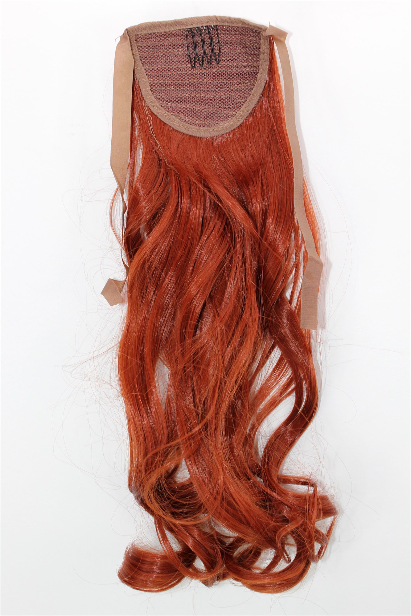 YZF-TC18-130 Hairpiece Pontail Pigtail extension slim light wavy comb and ribbon rust red 18", view 2, WIG ME UP: Your Perücken Online Shop Ponytails, rust red, wavy, shoulder-length