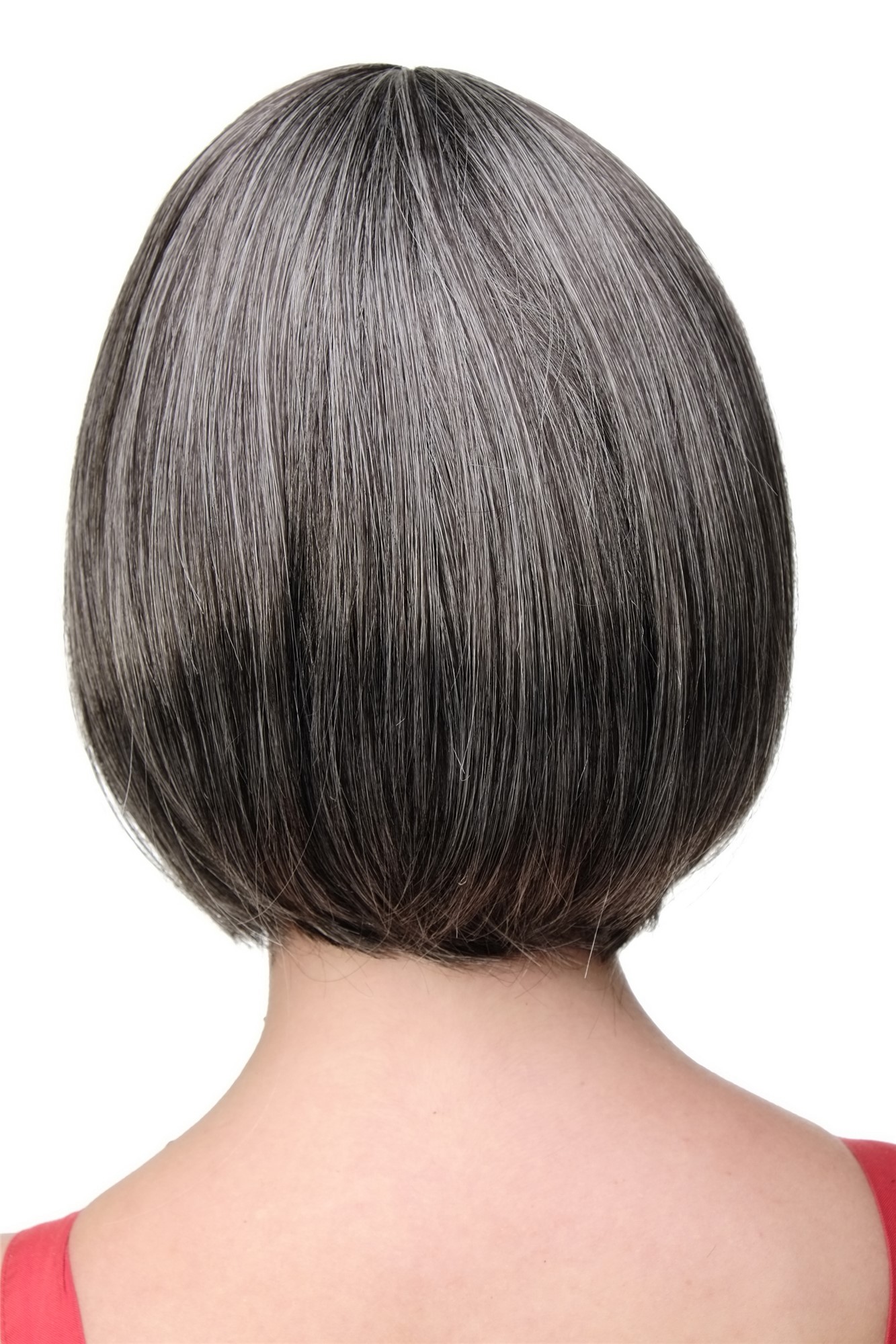 hochwertige Qualitätsperücken, Sexy Damen Bob Perücke glatte kurze Haare mit Pony Braun-Grau-Mix 703-44, Ansicht 4, WIG ME UP: Ihr Perücken Online Shop glatte Tressen-Perücke mit Kopfhaut-Imitat Dunkelbraun-Grau kurze Haare für Damen