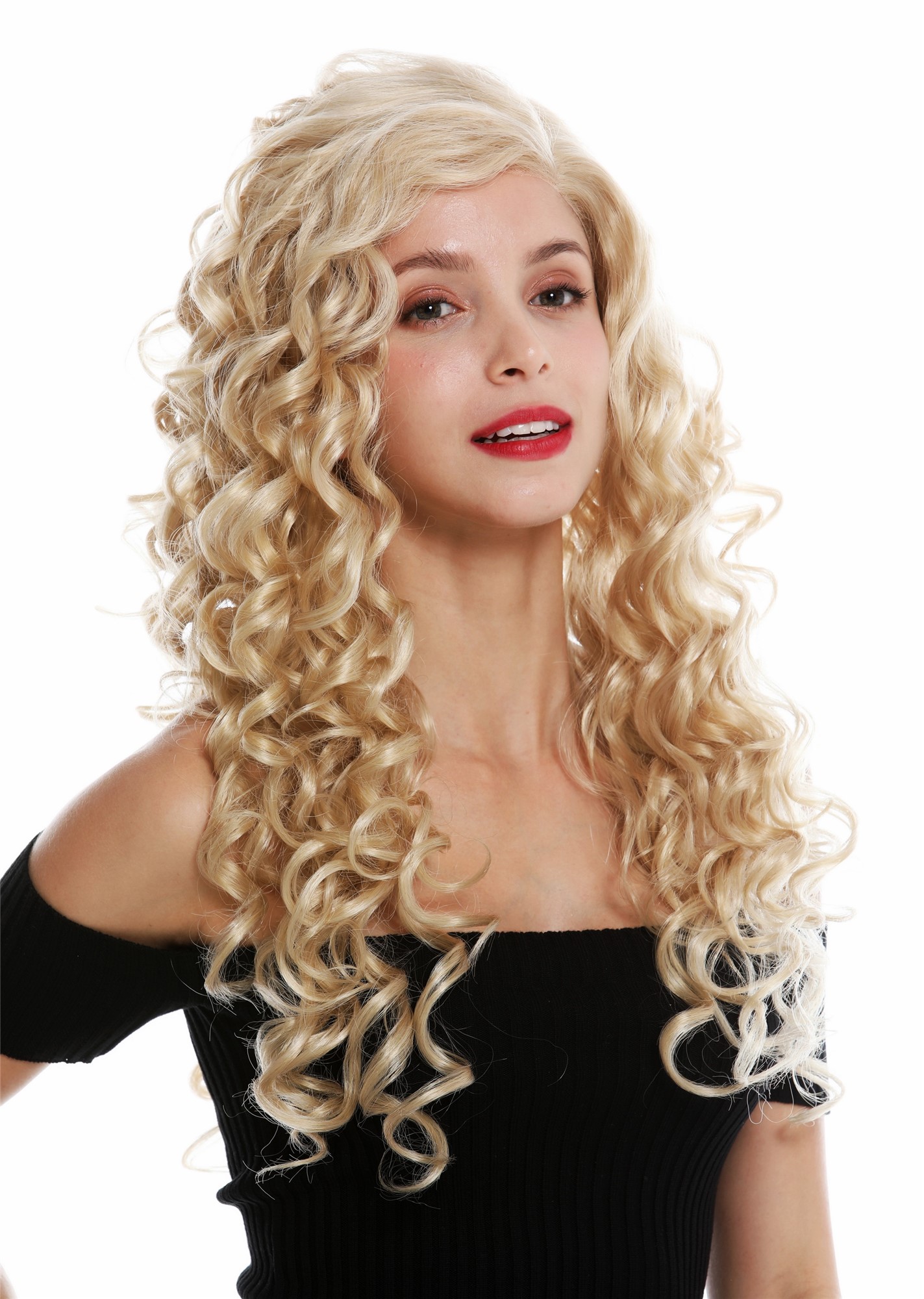 lockige Tressen-Perücke mit Teil-Mono Scheitel, Front-Lace Blond-Mix lange Haare für Damen